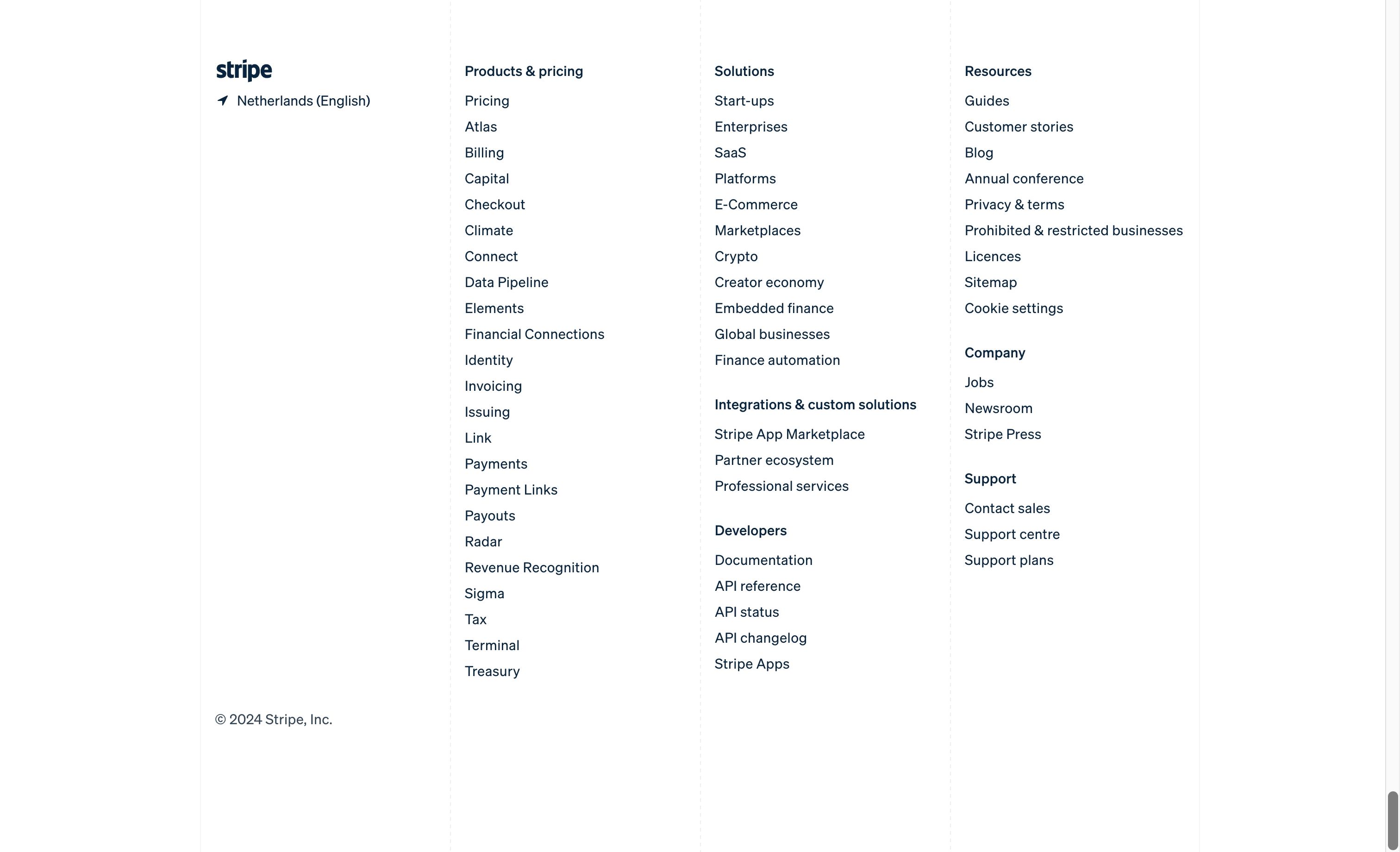 stripe landing interface, desktop light full screenshot