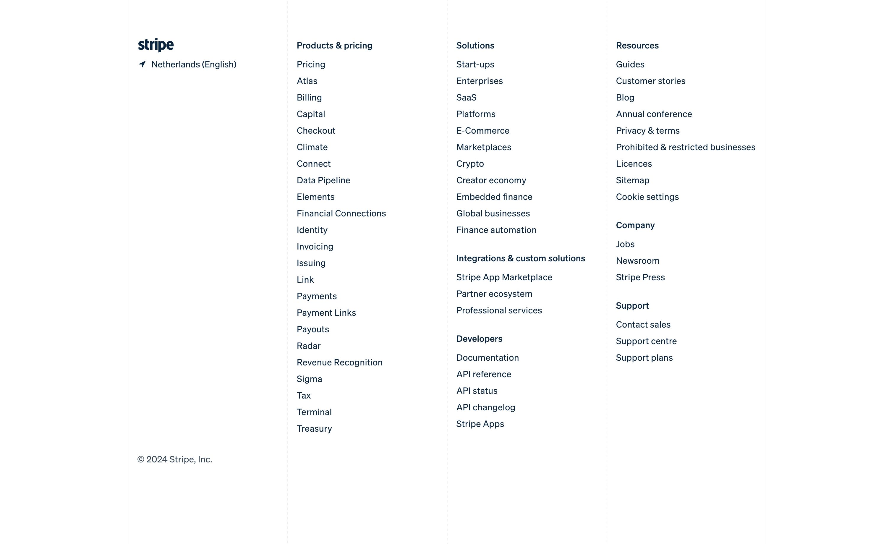 stripe landing interface, desktop light full screenshot