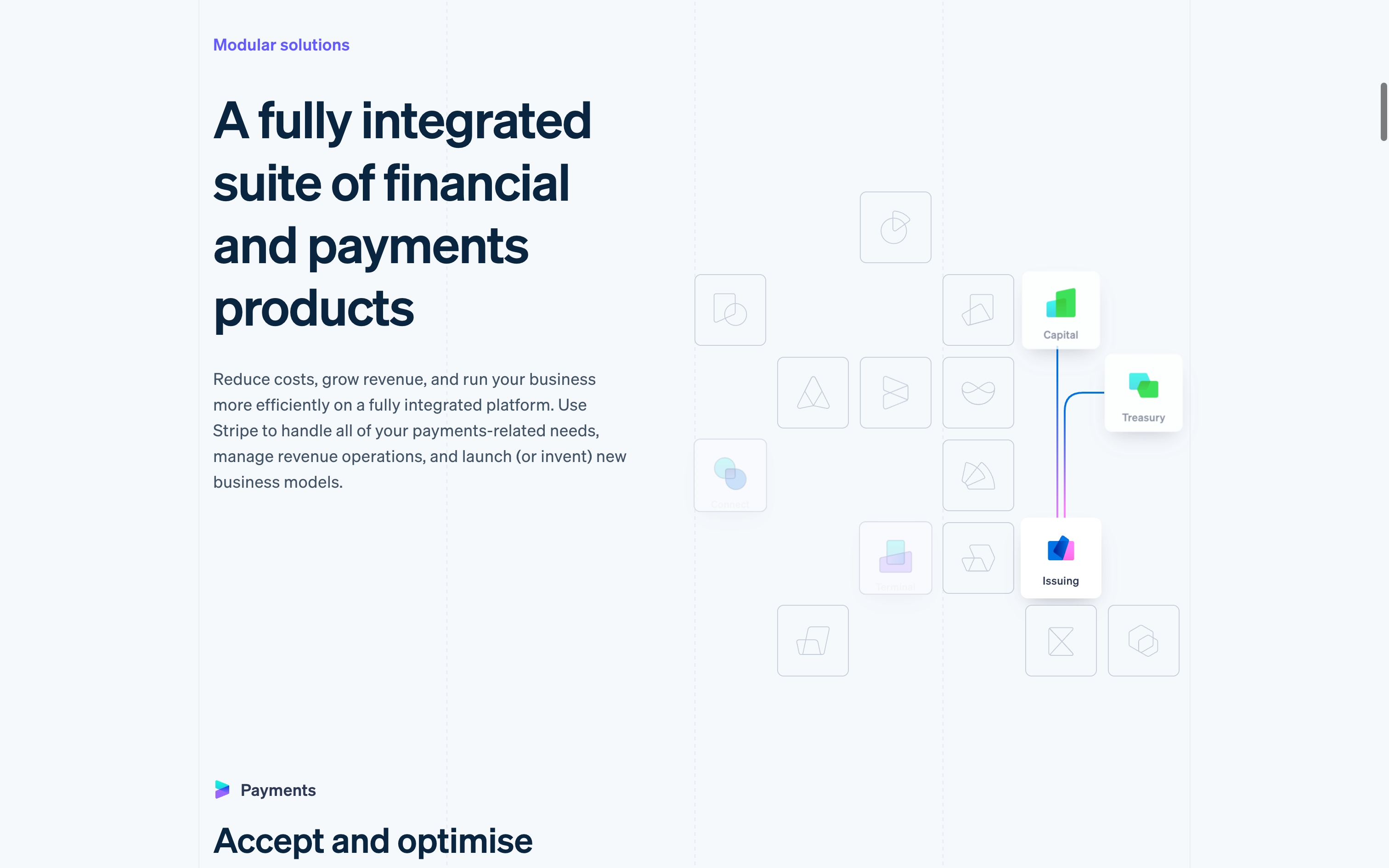 stripe landing interface, desktop light full screenshot