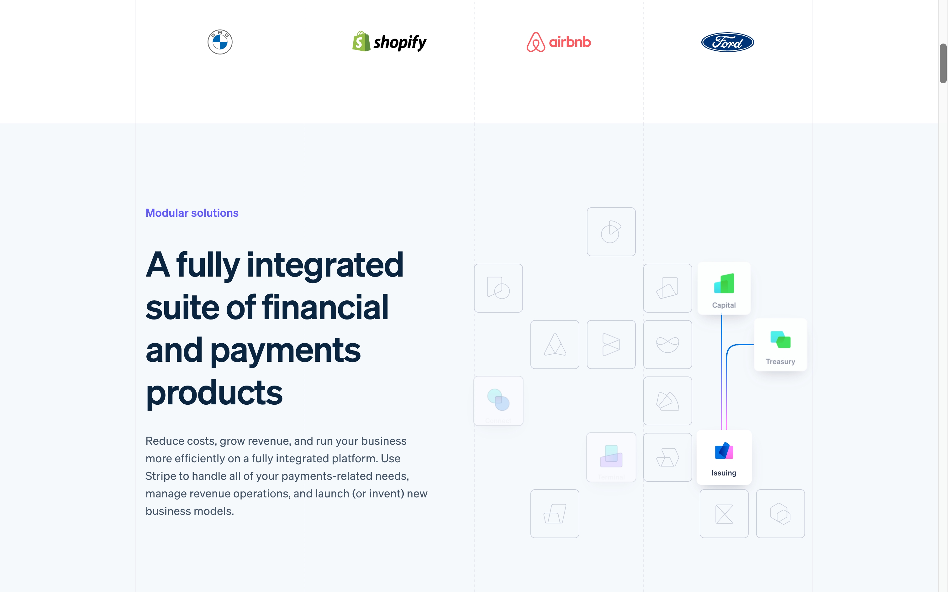 stripe landing interface, desktop light full screenshot