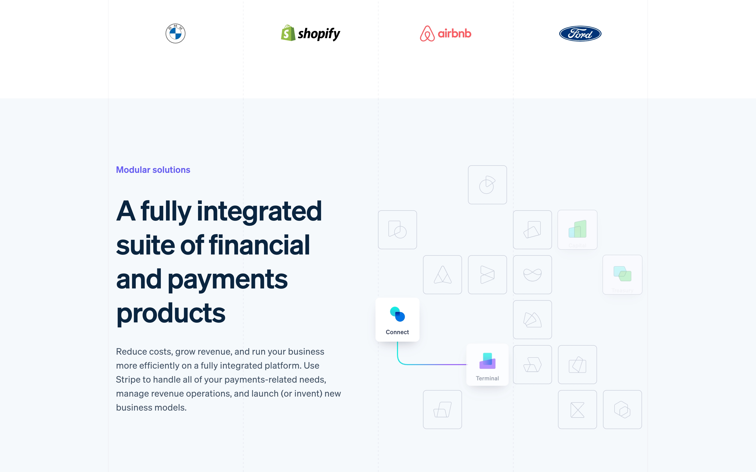 stripe landing interface, desktop light full screenshot