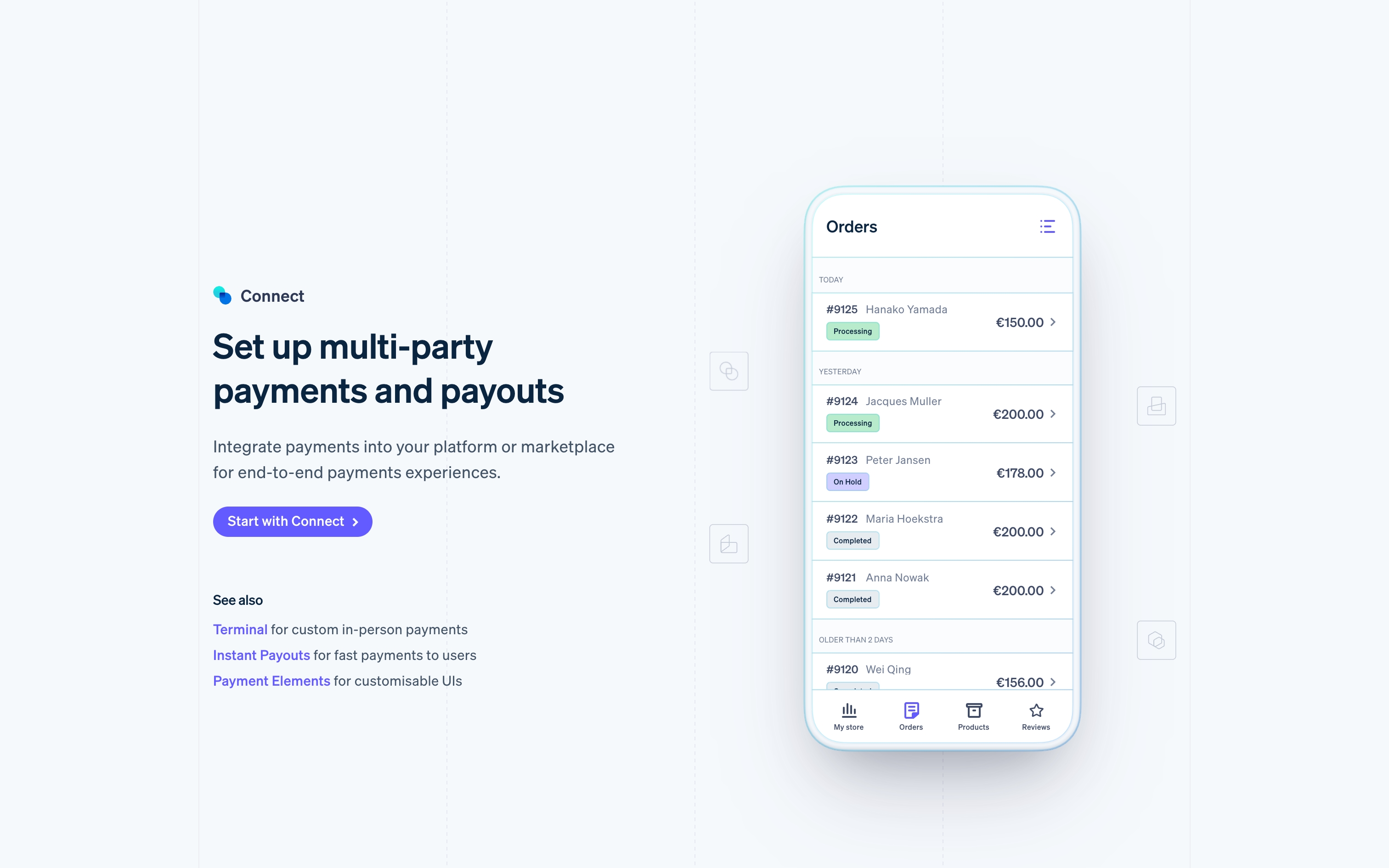 stripe landing interface, desktop light full screenshot