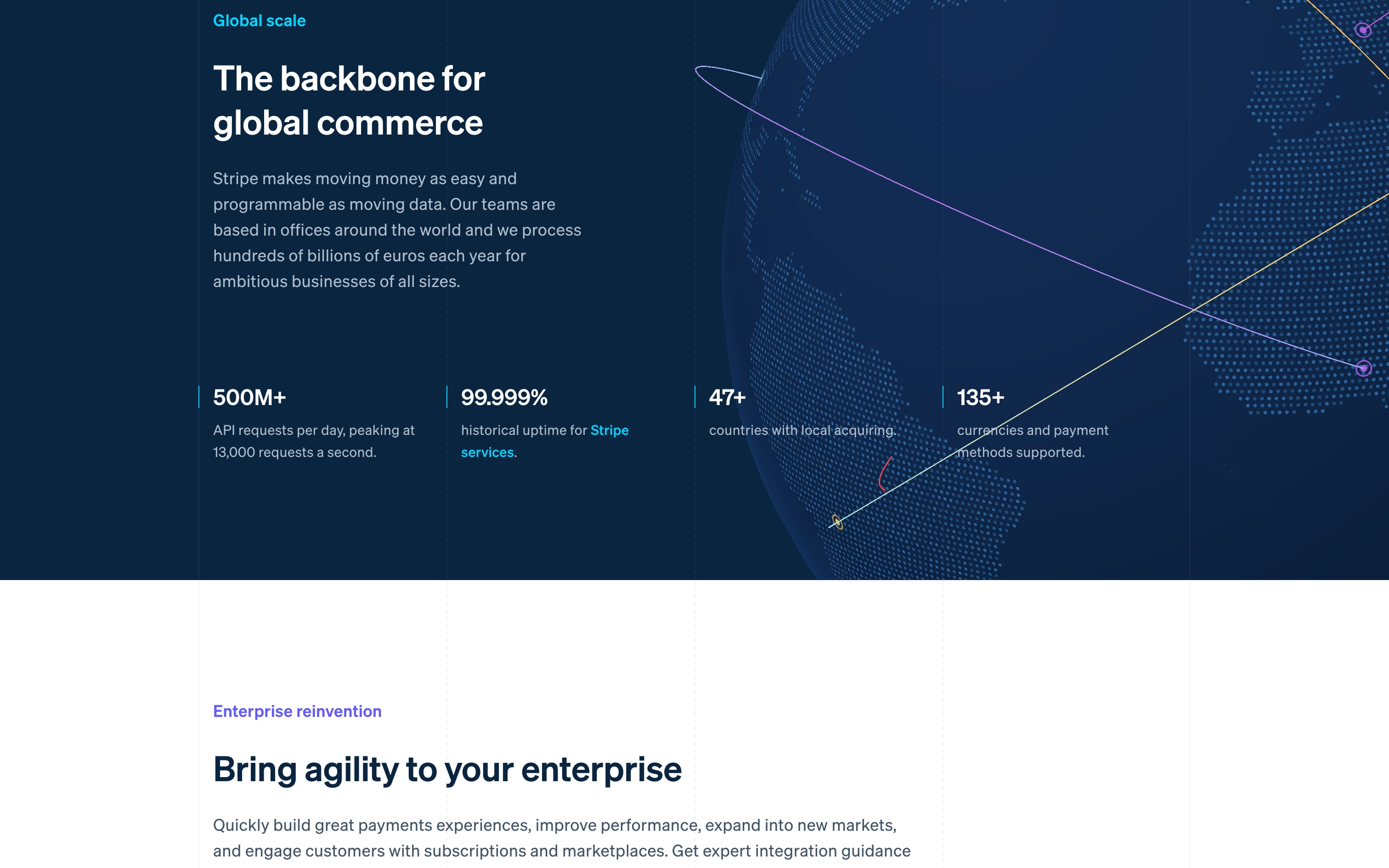 stripe landing interface, desktop light full screenshot