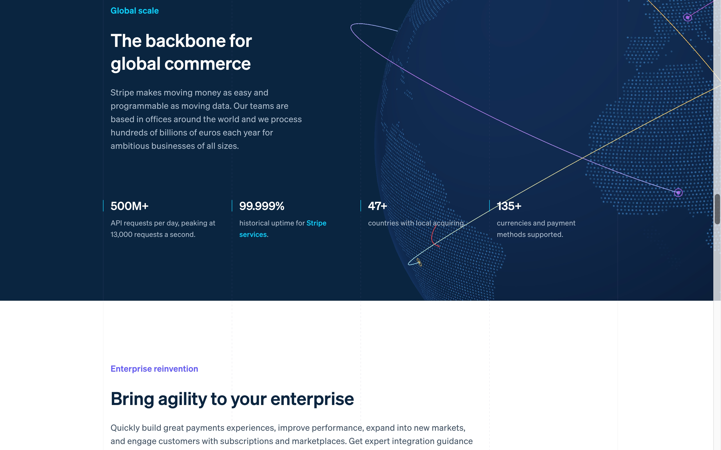 stripe landing interface, desktop light full screenshot