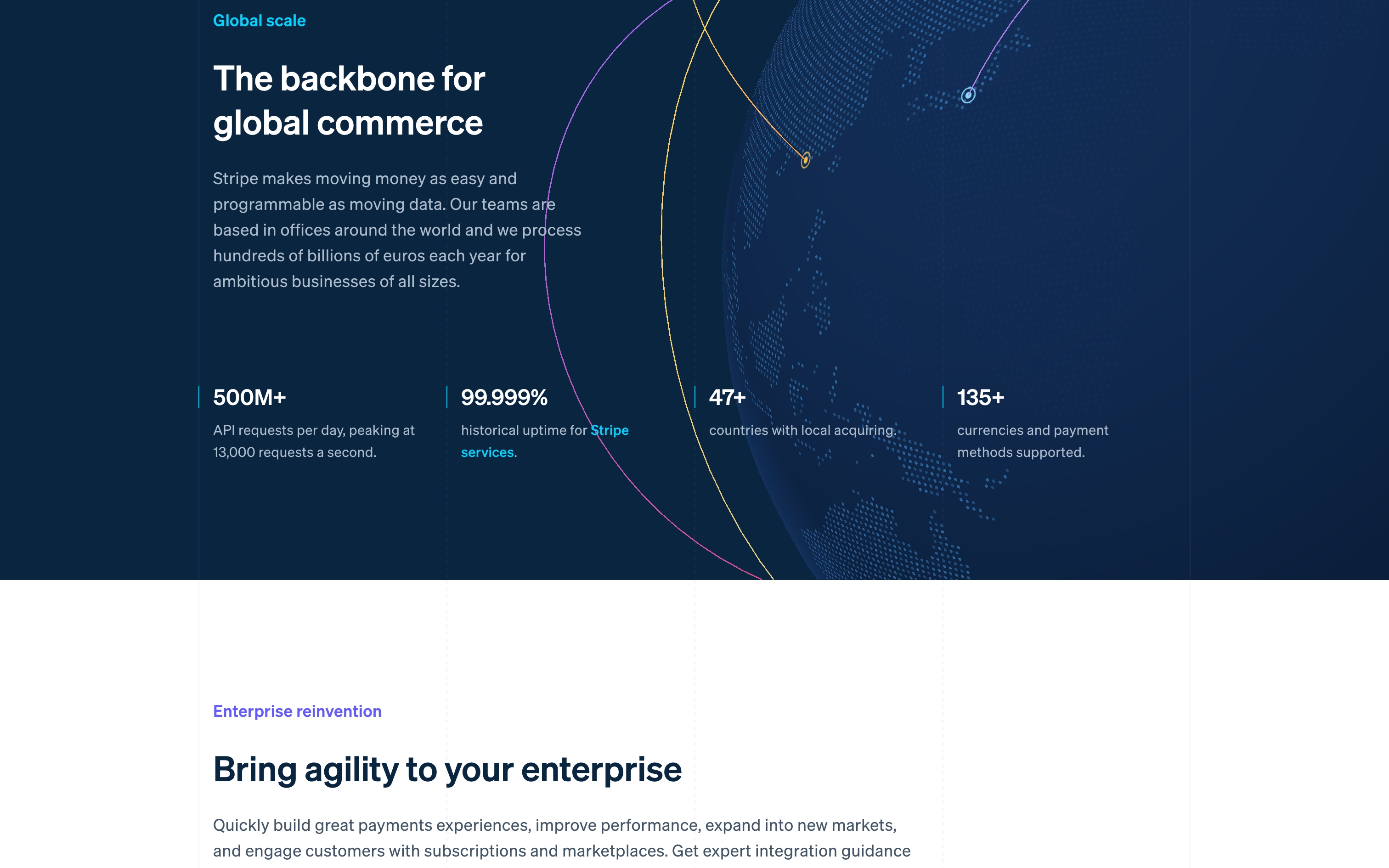 stripe landing interface, desktop light full screenshot