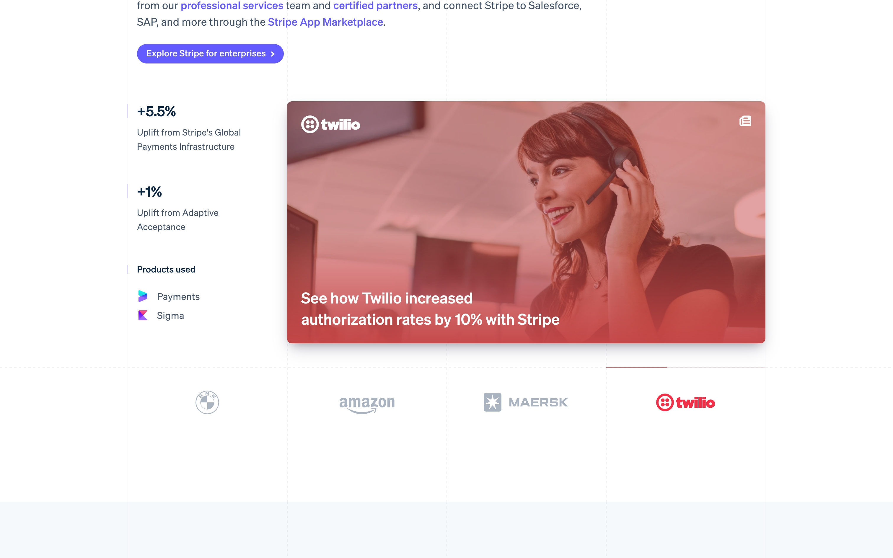 stripe landing interface, desktop light full screenshot