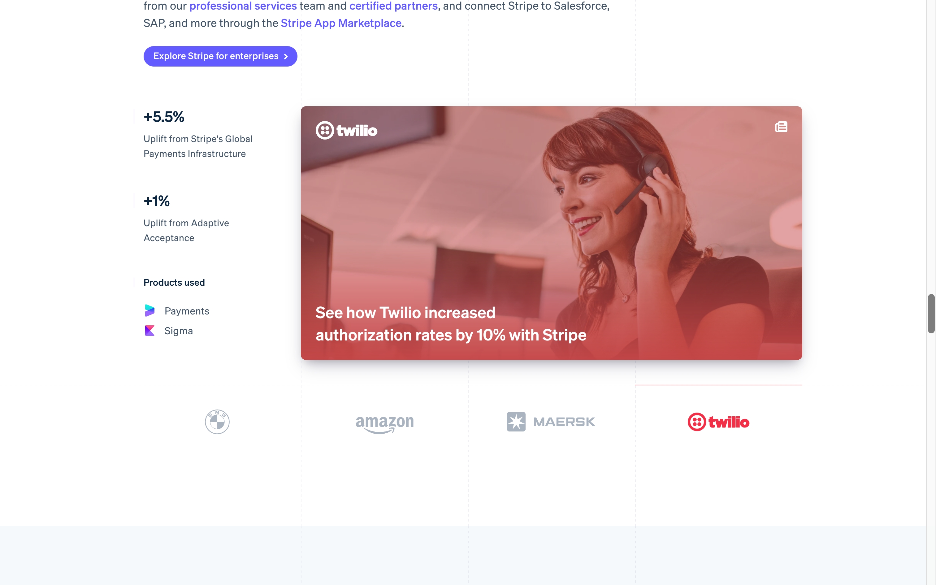 stripe landing interface, desktop light full screenshot