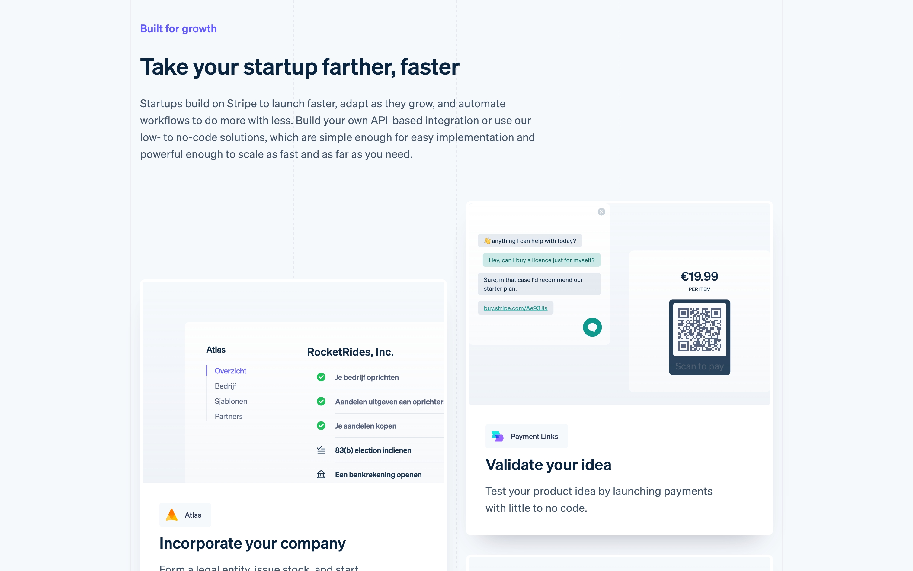 stripe landing interface, desktop light full screenshot