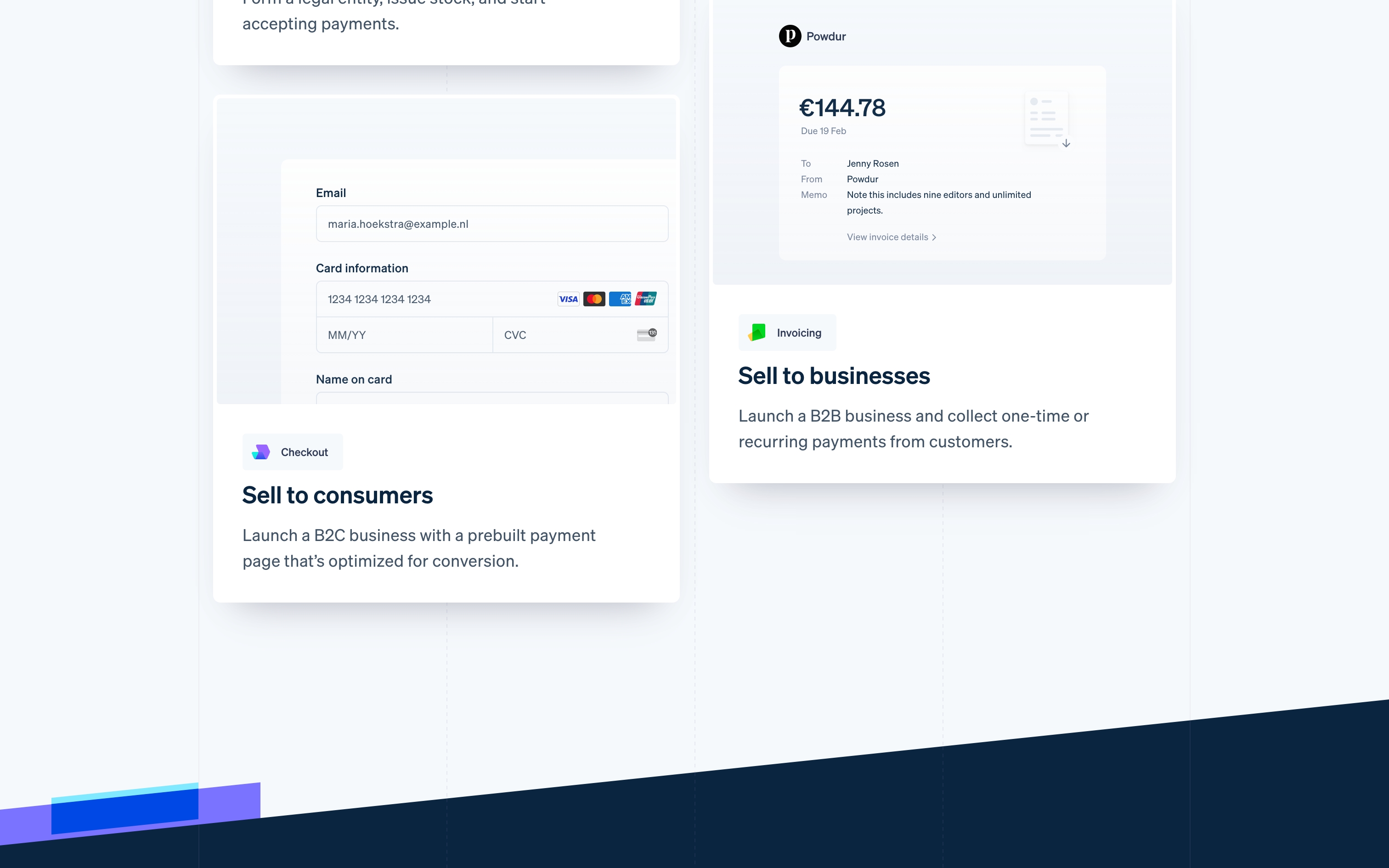 stripe landing interface, desktop light full screenshot