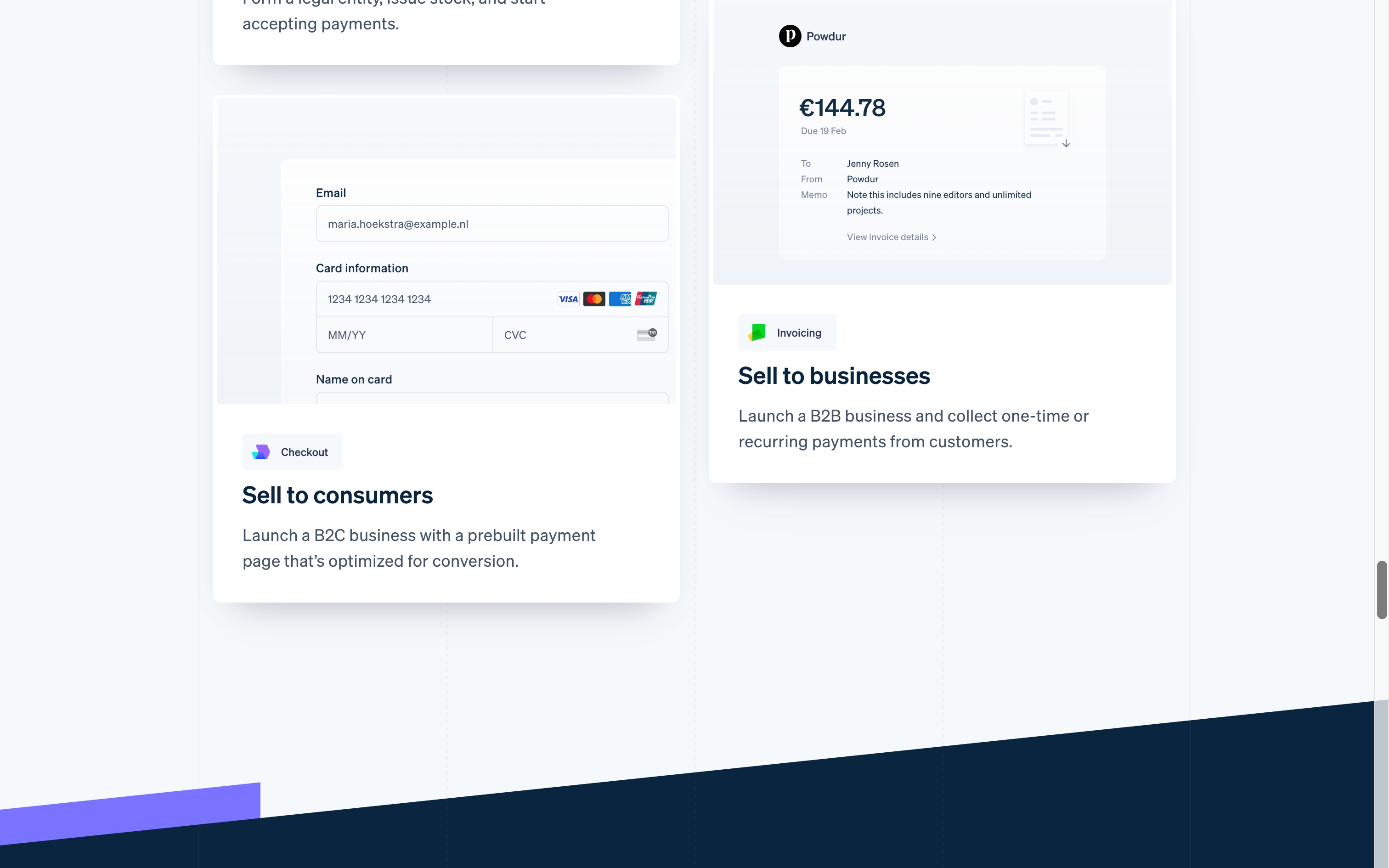 stripe landing interface, desktop light full screenshot
