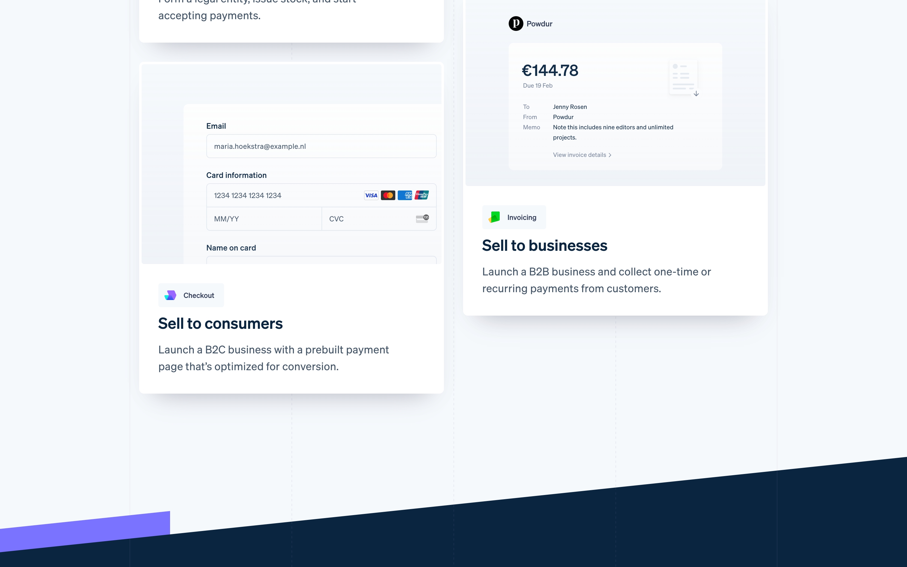 stripe landing interface, desktop light full screenshot
