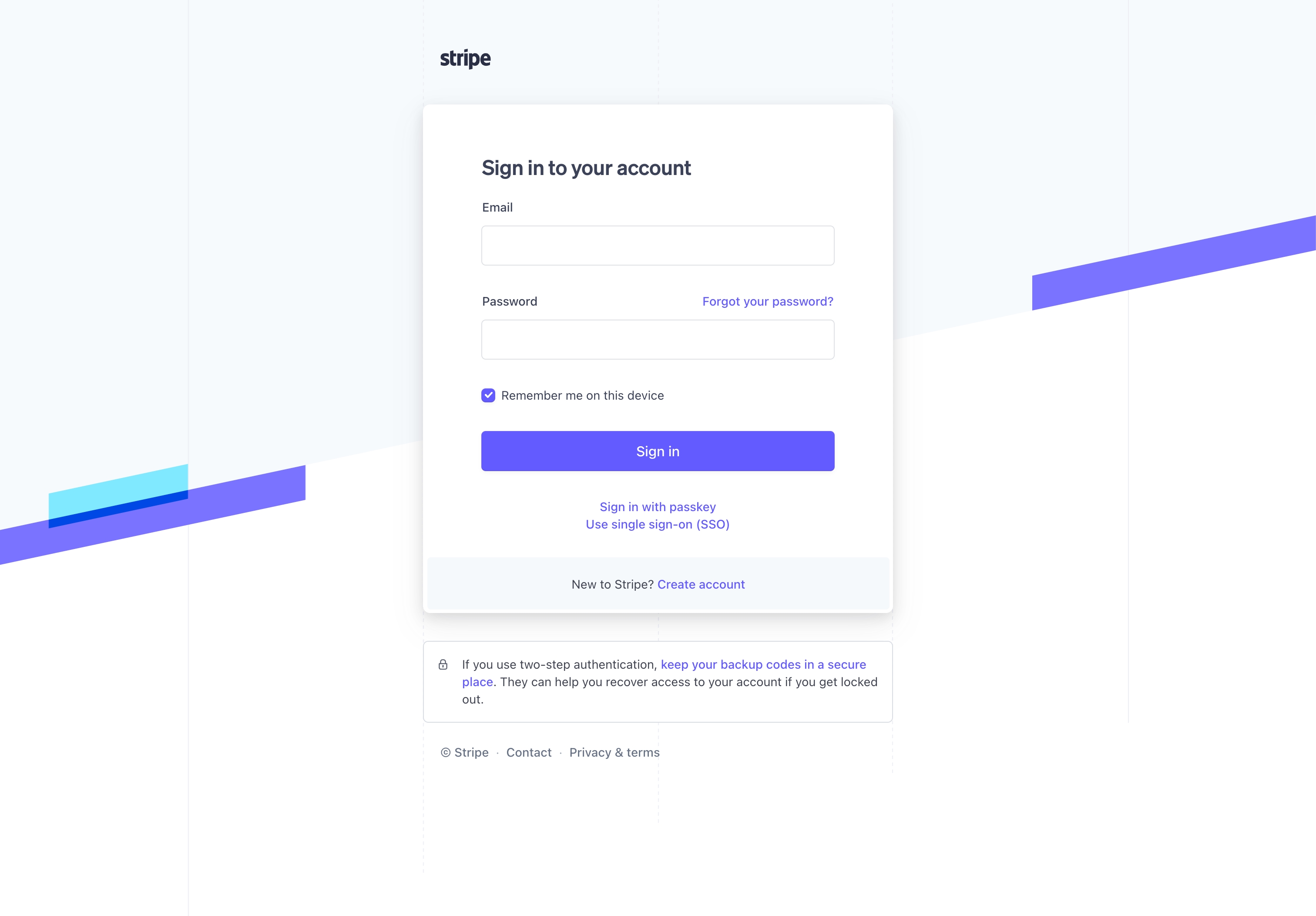 stripe login interface, desktop light full screenshot