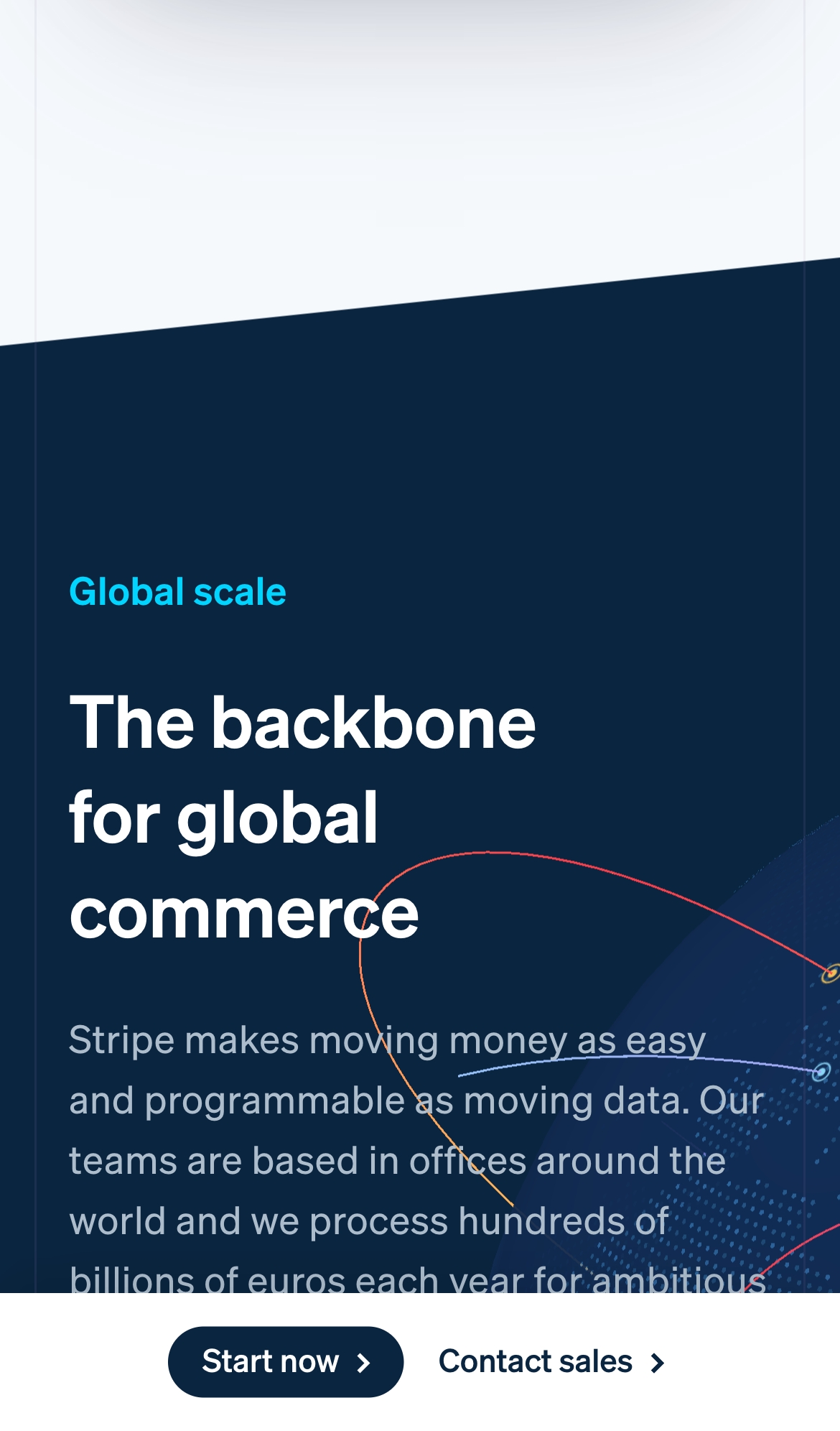 stripe landing interface, mobile light full screenshot