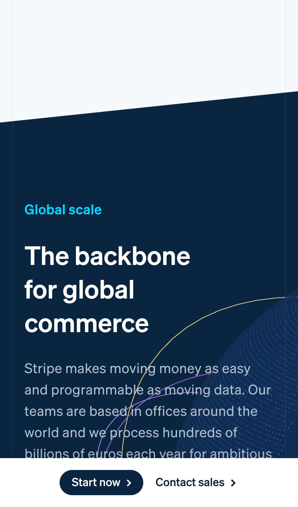 stripe landing interface, mobile light full screenshot
