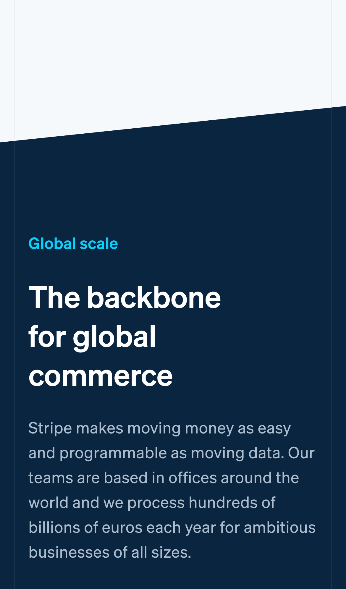 stripe landing interface, mobile light full screenshot