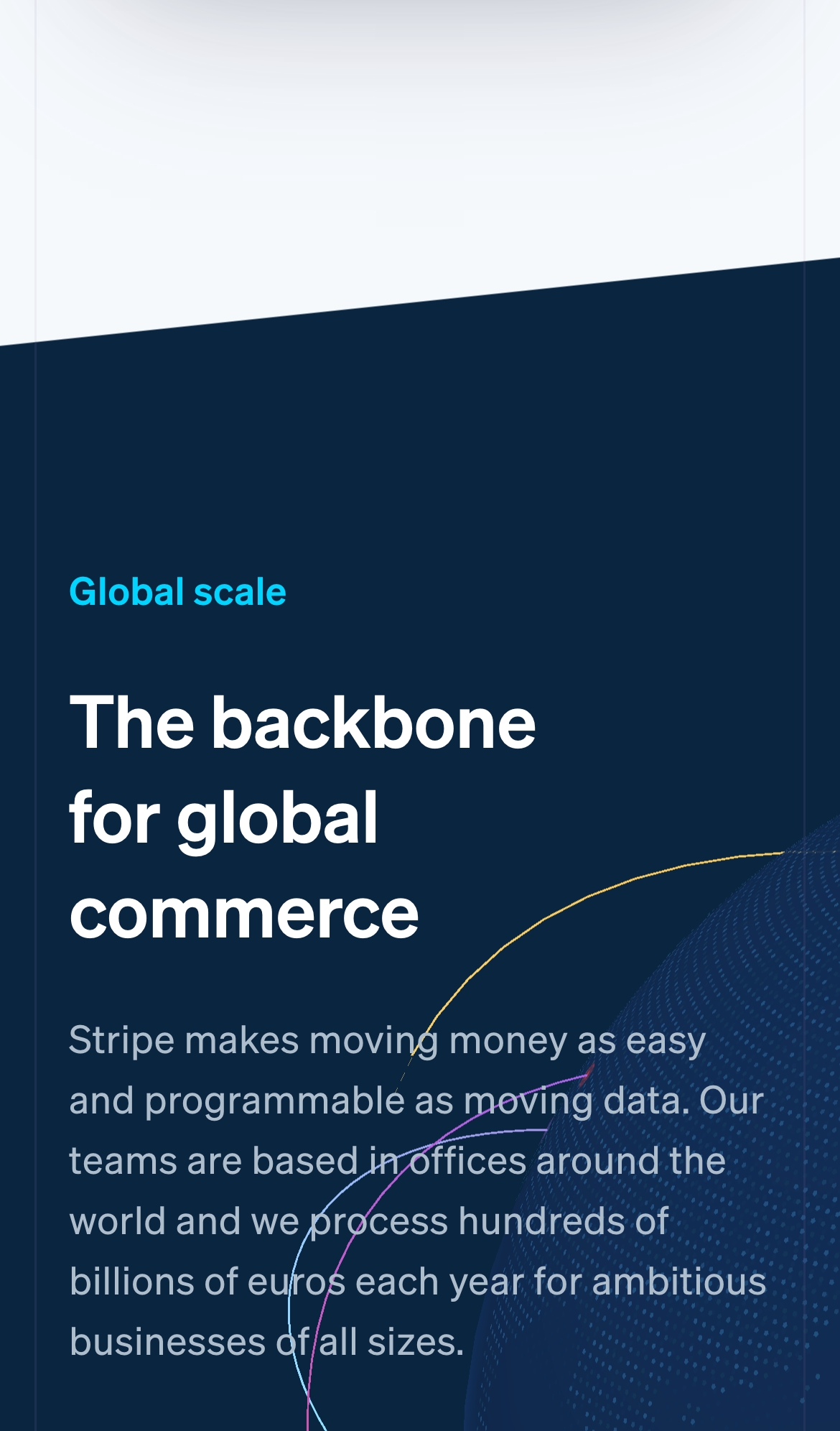 stripe landing interface, mobile light full screenshot