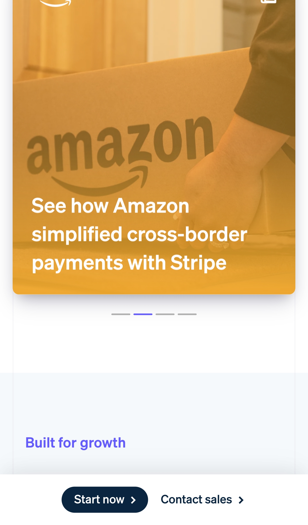 stripe landing interface, mobile light full screenshot