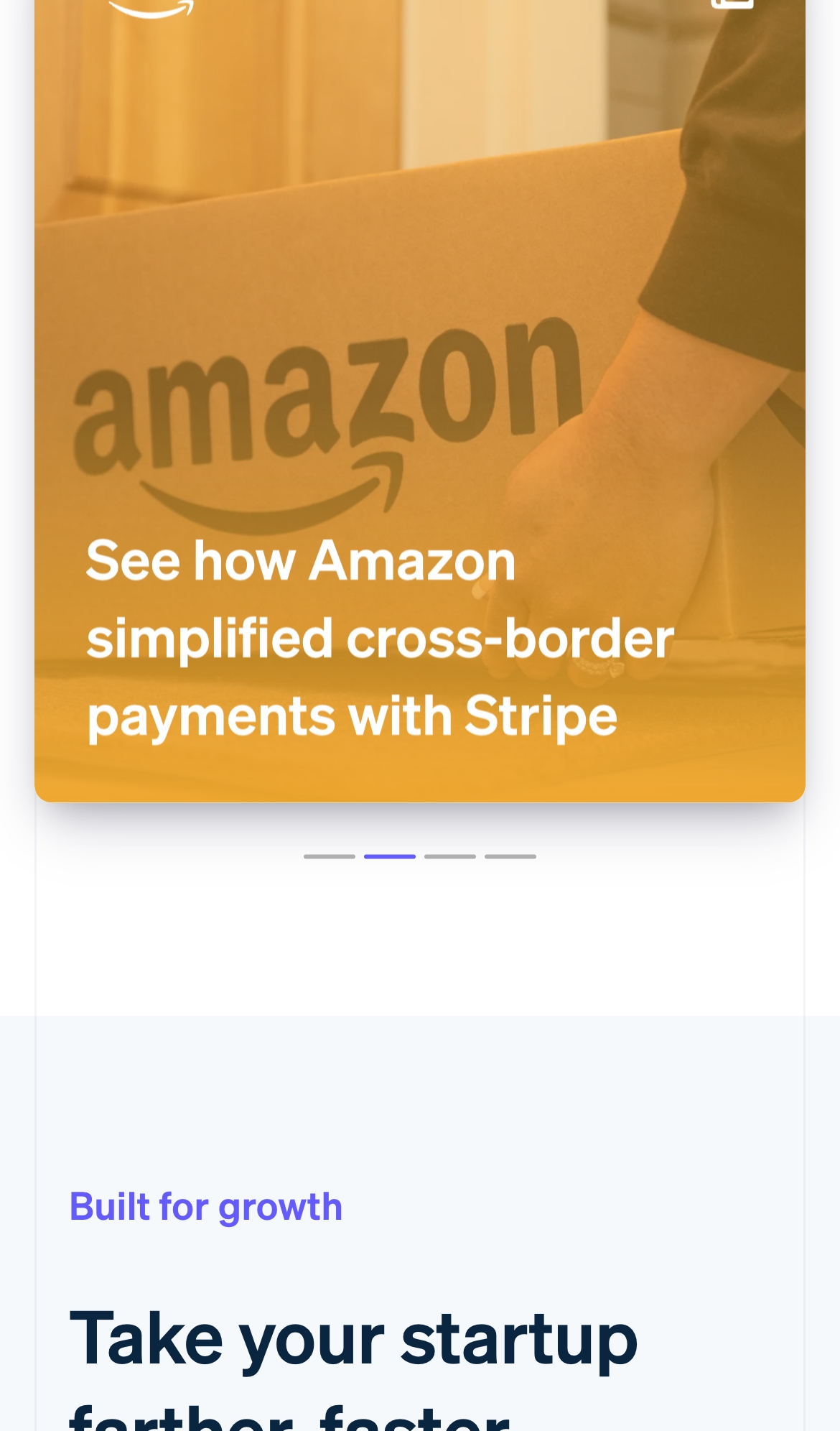 stripe landing interface, mobile light full screenshot