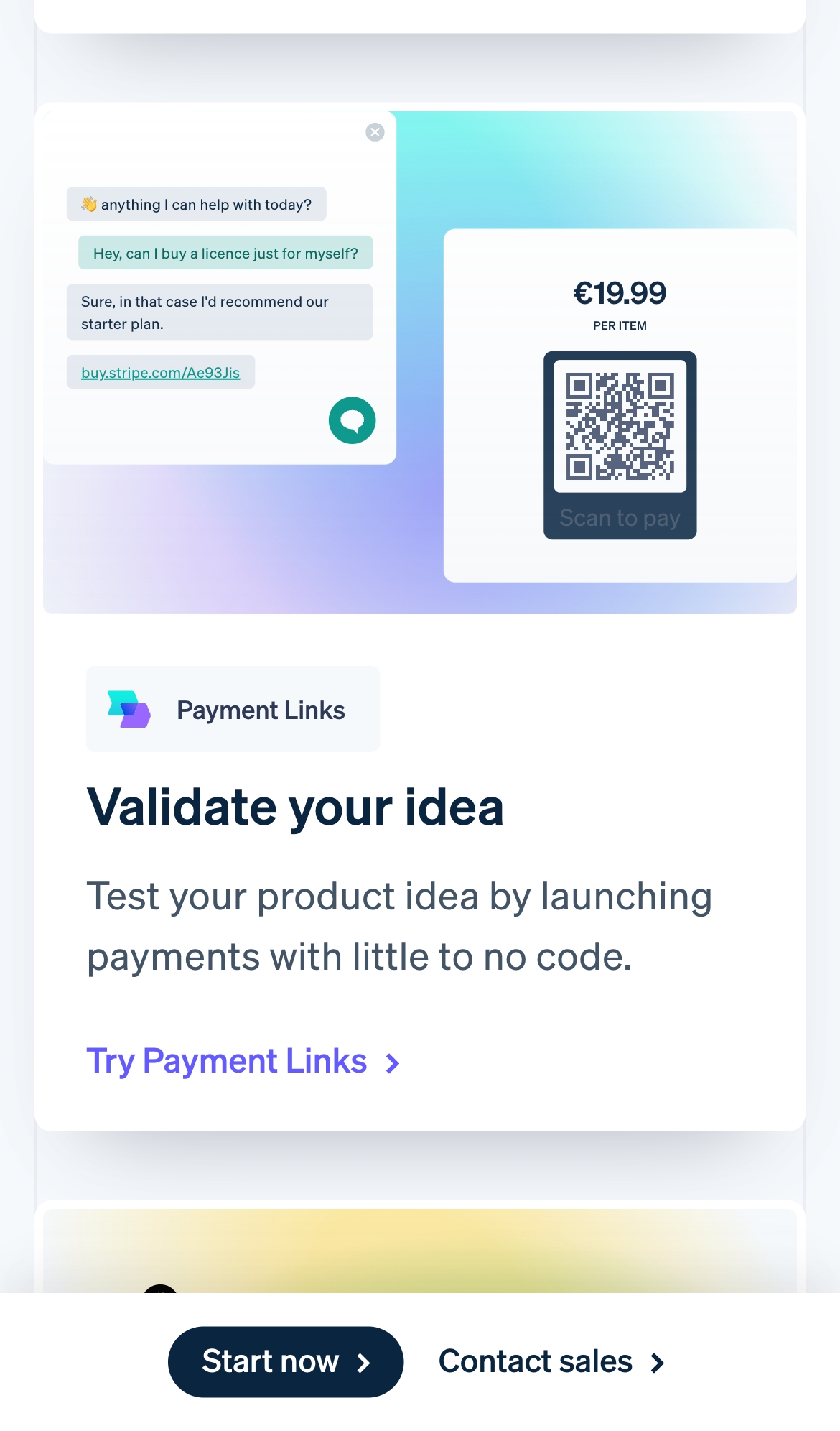 stripe landing interface, mobile light full screenshot