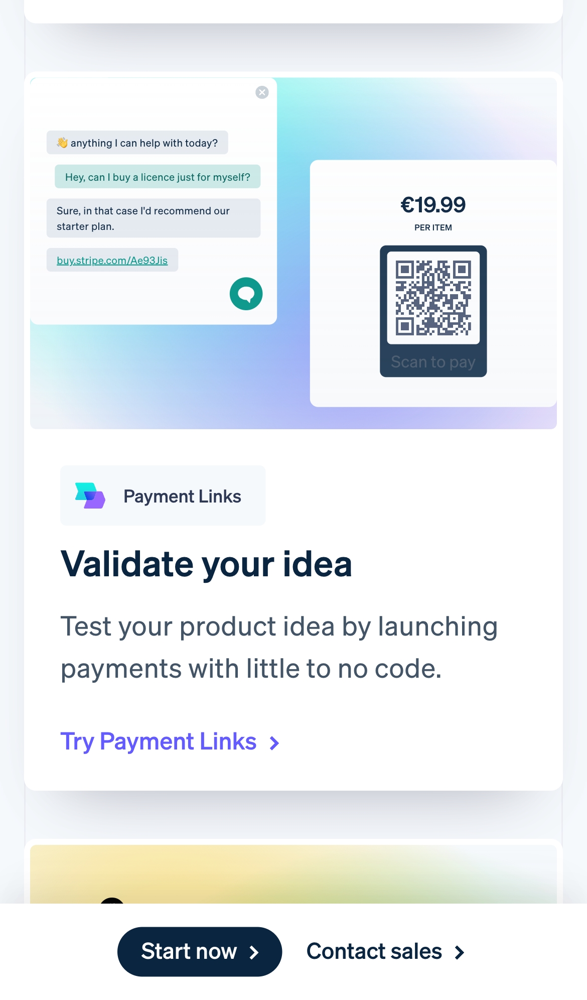 stripe landing interface, mobile light full screenshot