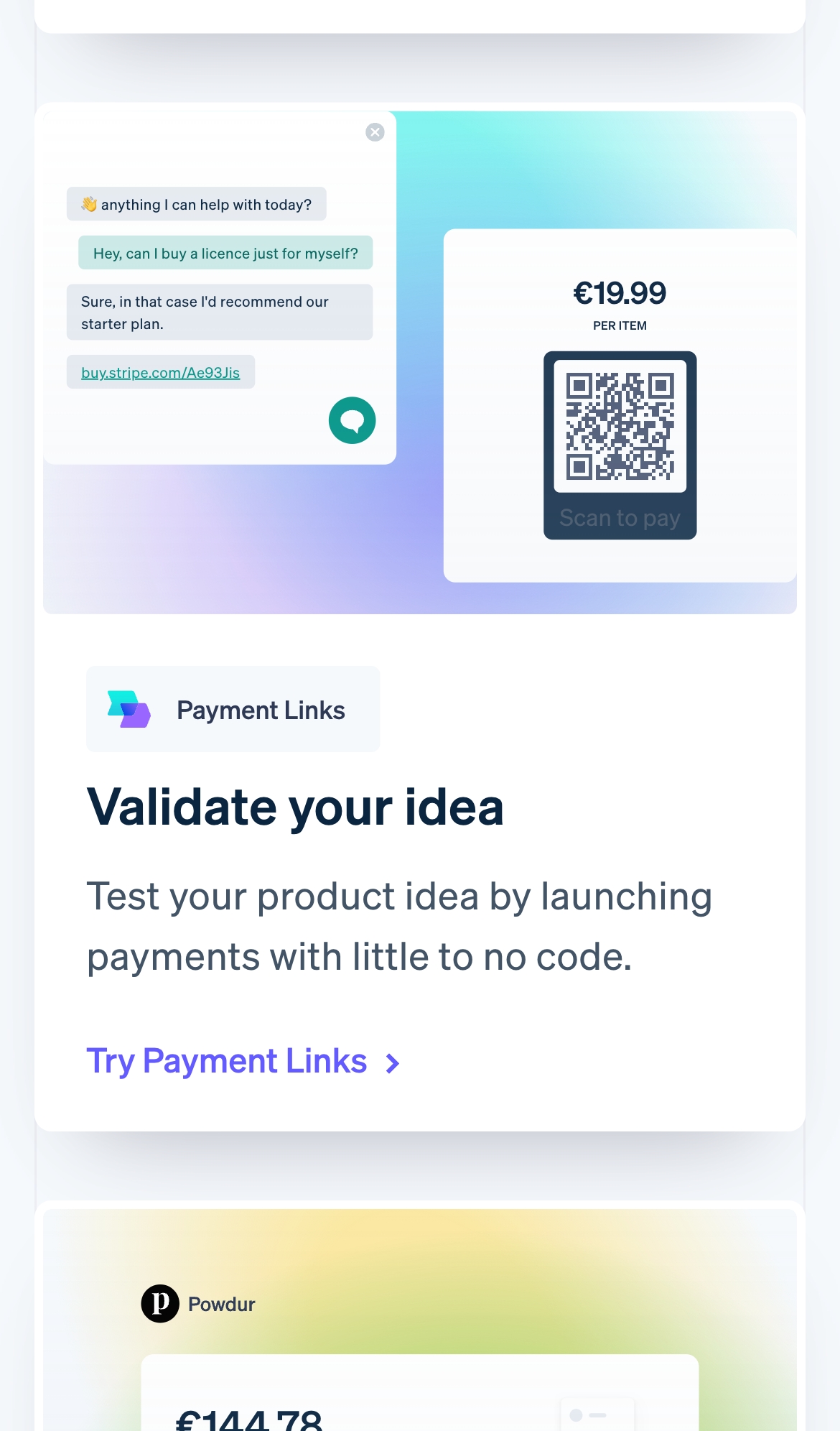 stripe landing interface, mobile light full screenshot