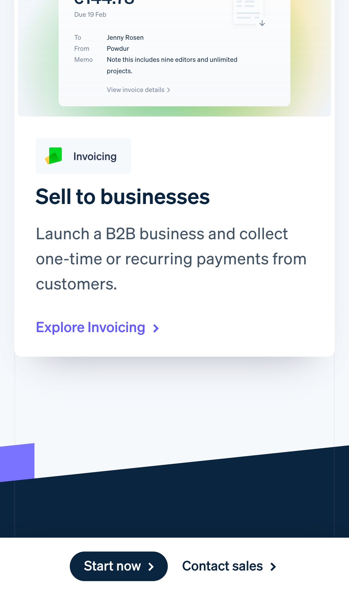 stripe landing interface, mobile light full screenshot