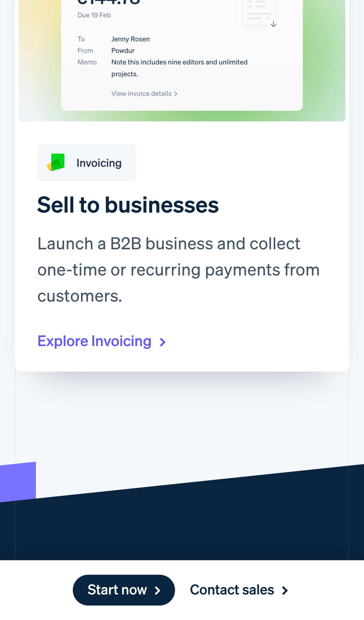 stripe landing interface, mobile light full screenshot
