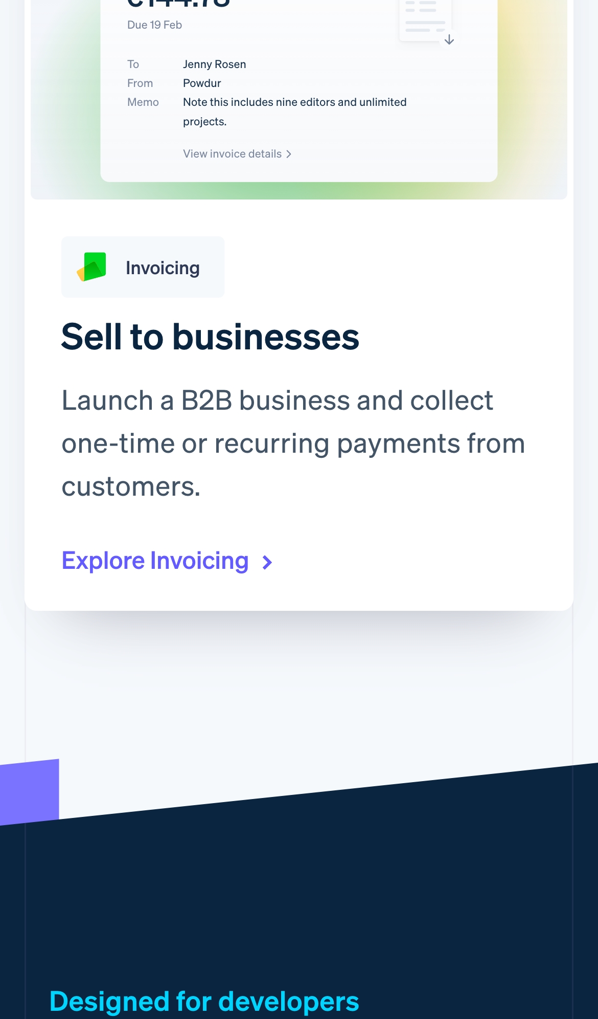 stripe landing interface, mobile light full screenshot