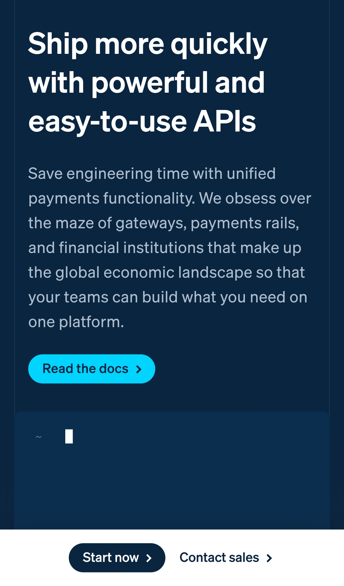 stripe landing interface, mobile light full screenshot