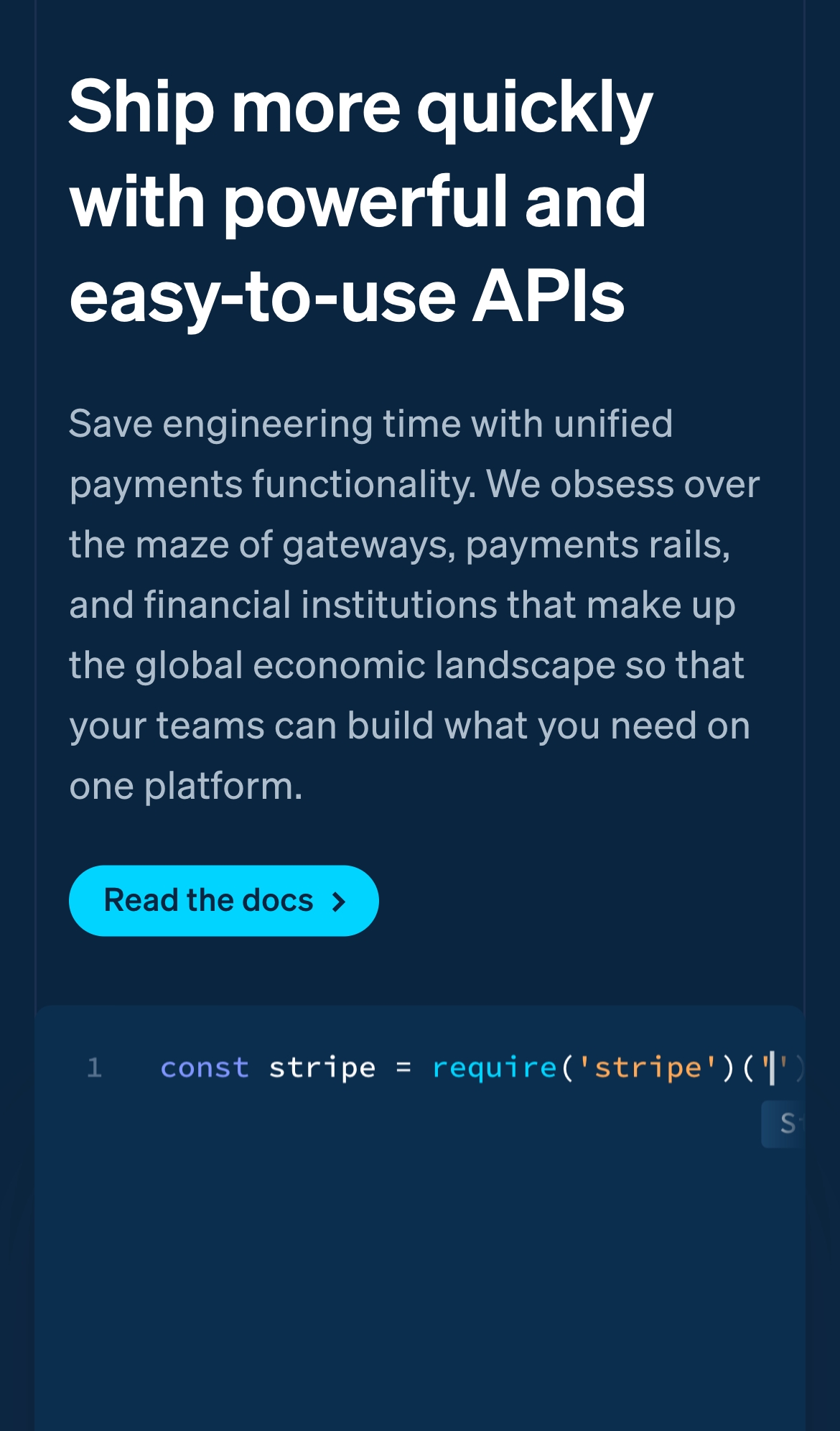stripe landing interface, mobile light full screenshot