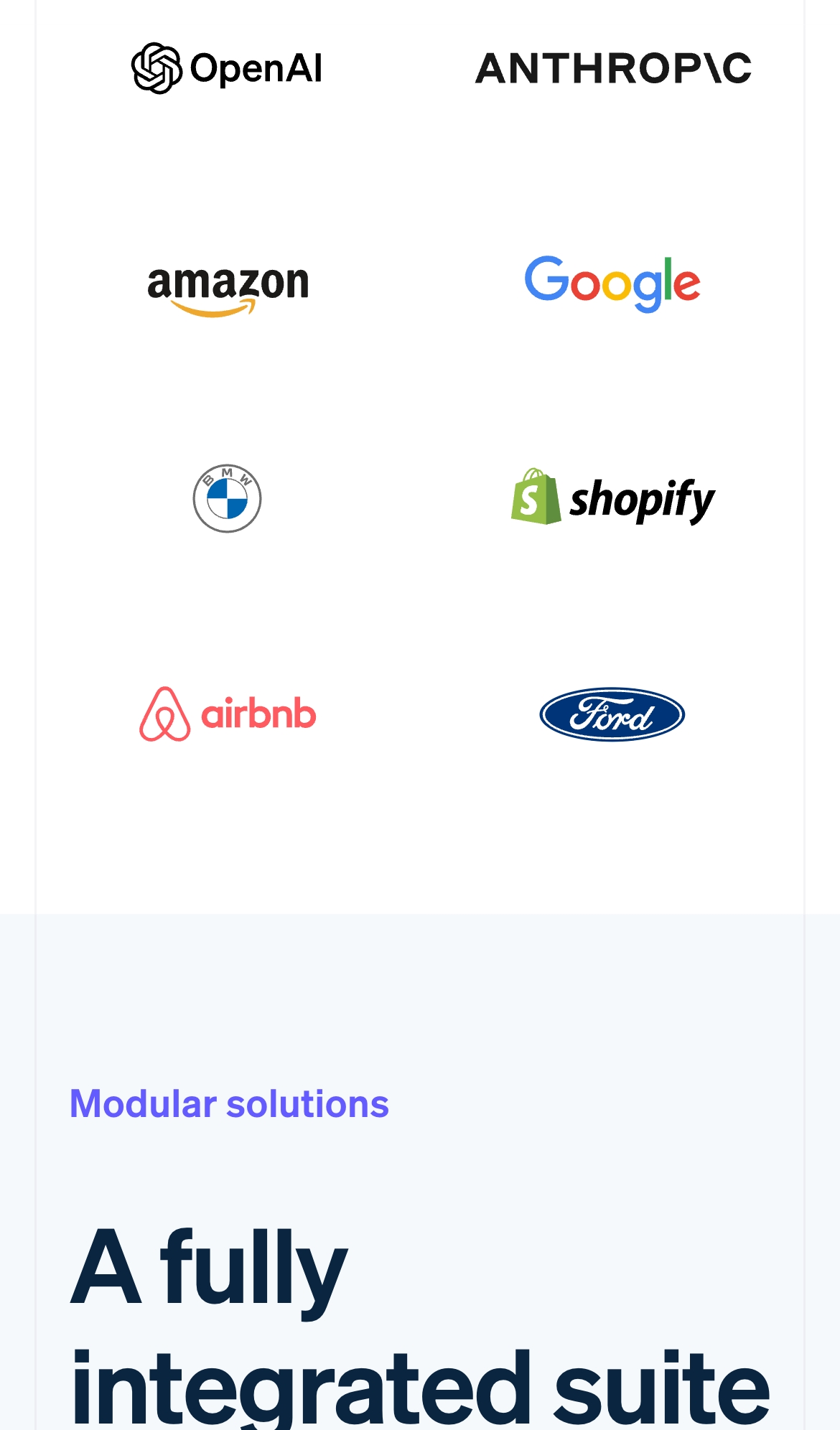 stripe landing interface, mobile light full screenshot