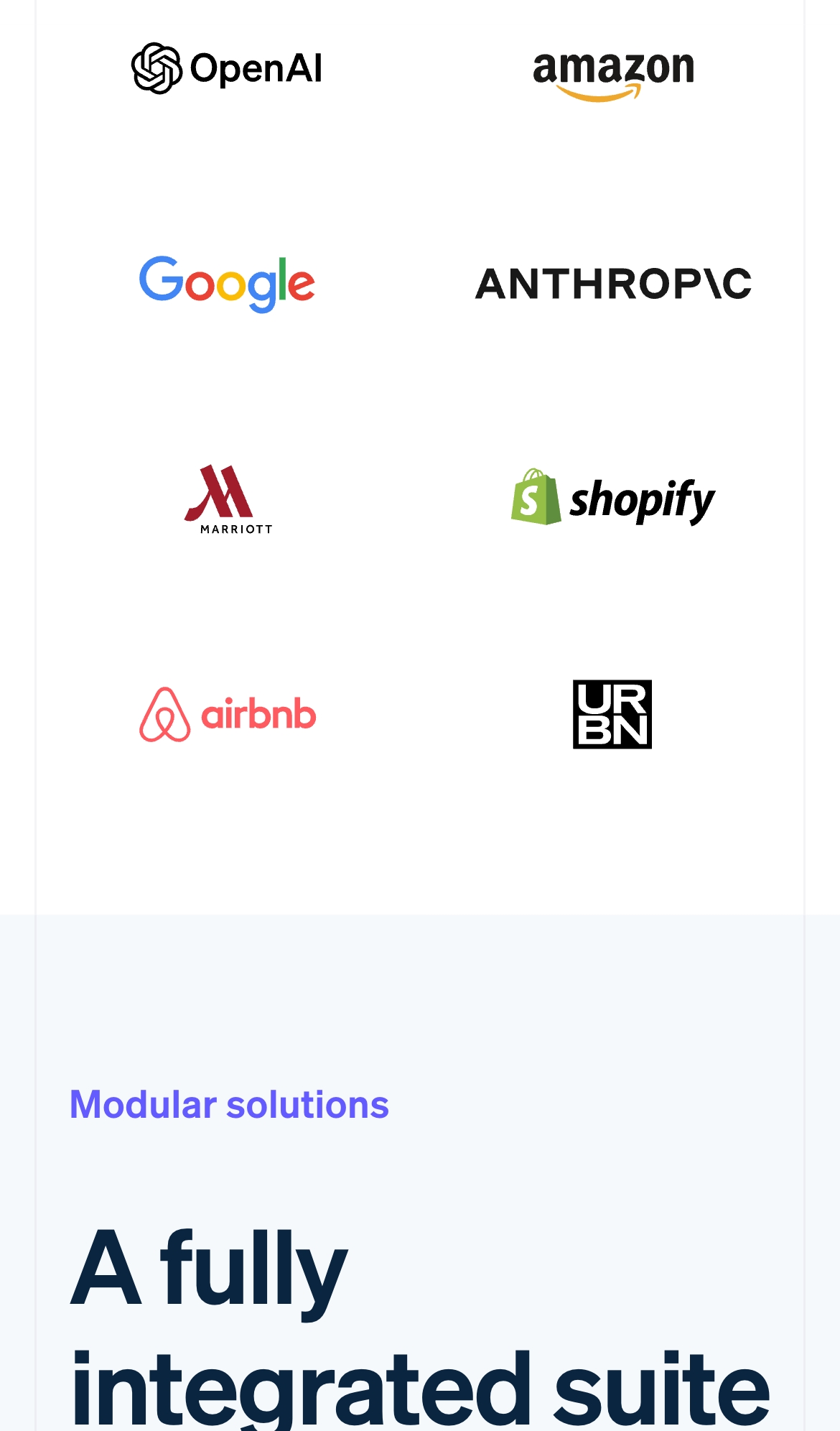 stripe landing interface, mobile light full screenshot