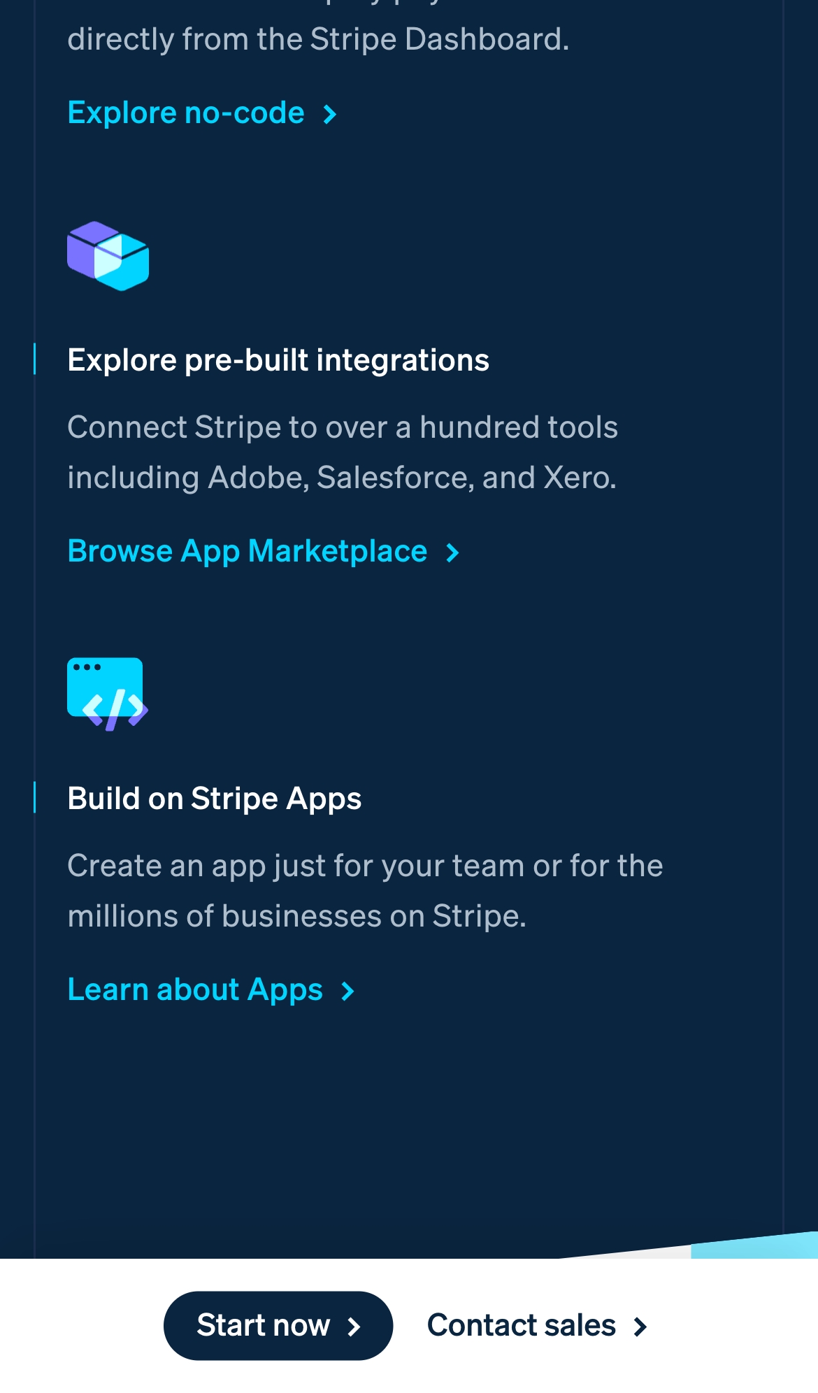 stripe landing interface, mobile light full screenshot