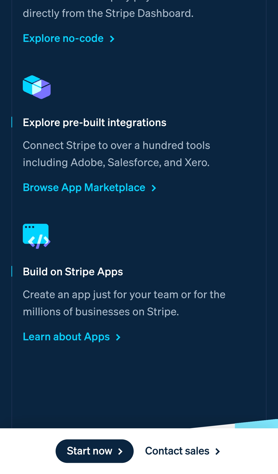stripe landing interface, mobile light full screenshot