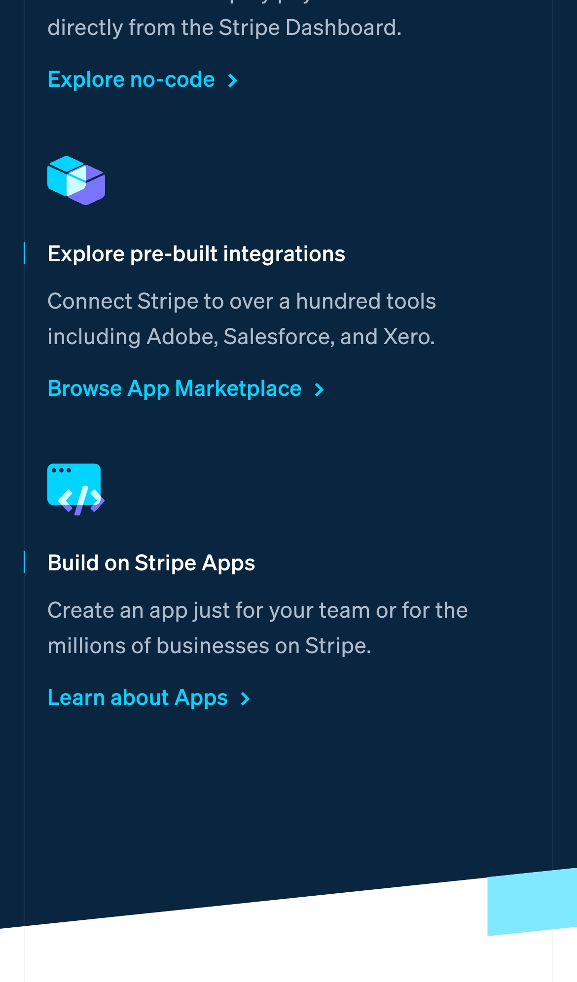 stripe landing interface, mobile light full screenshot