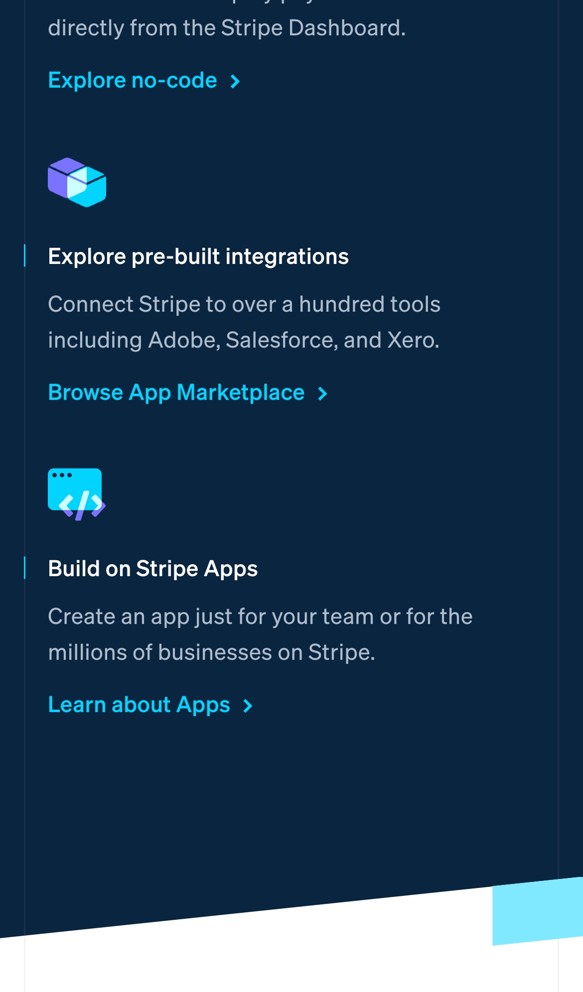 stripe landing interface, mobile light full screenshot