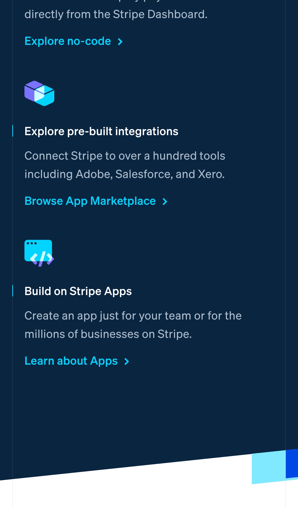 stripe landing interface, mobile light full screenshot