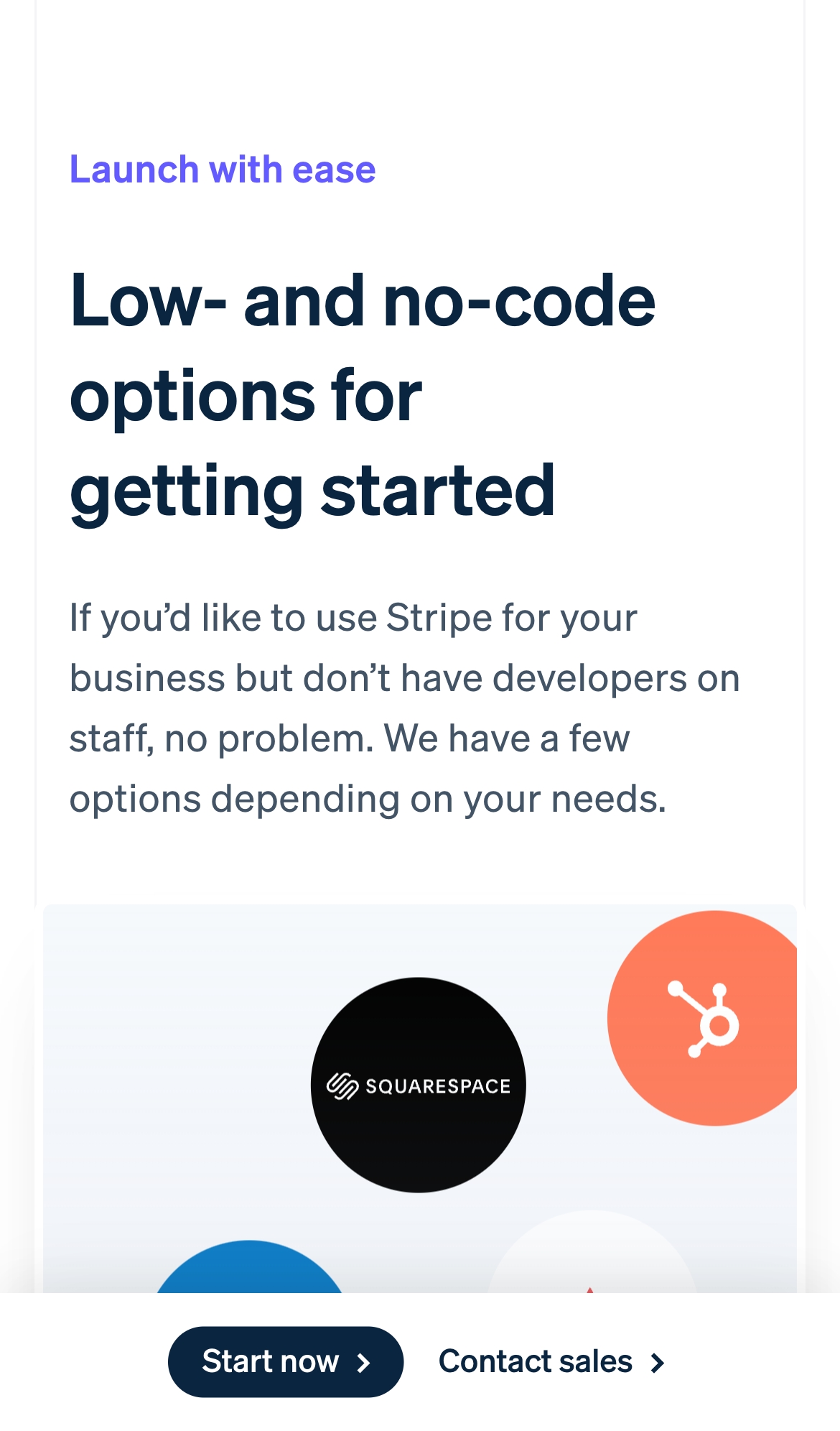 stripe landing interface, mobile light full screenshot