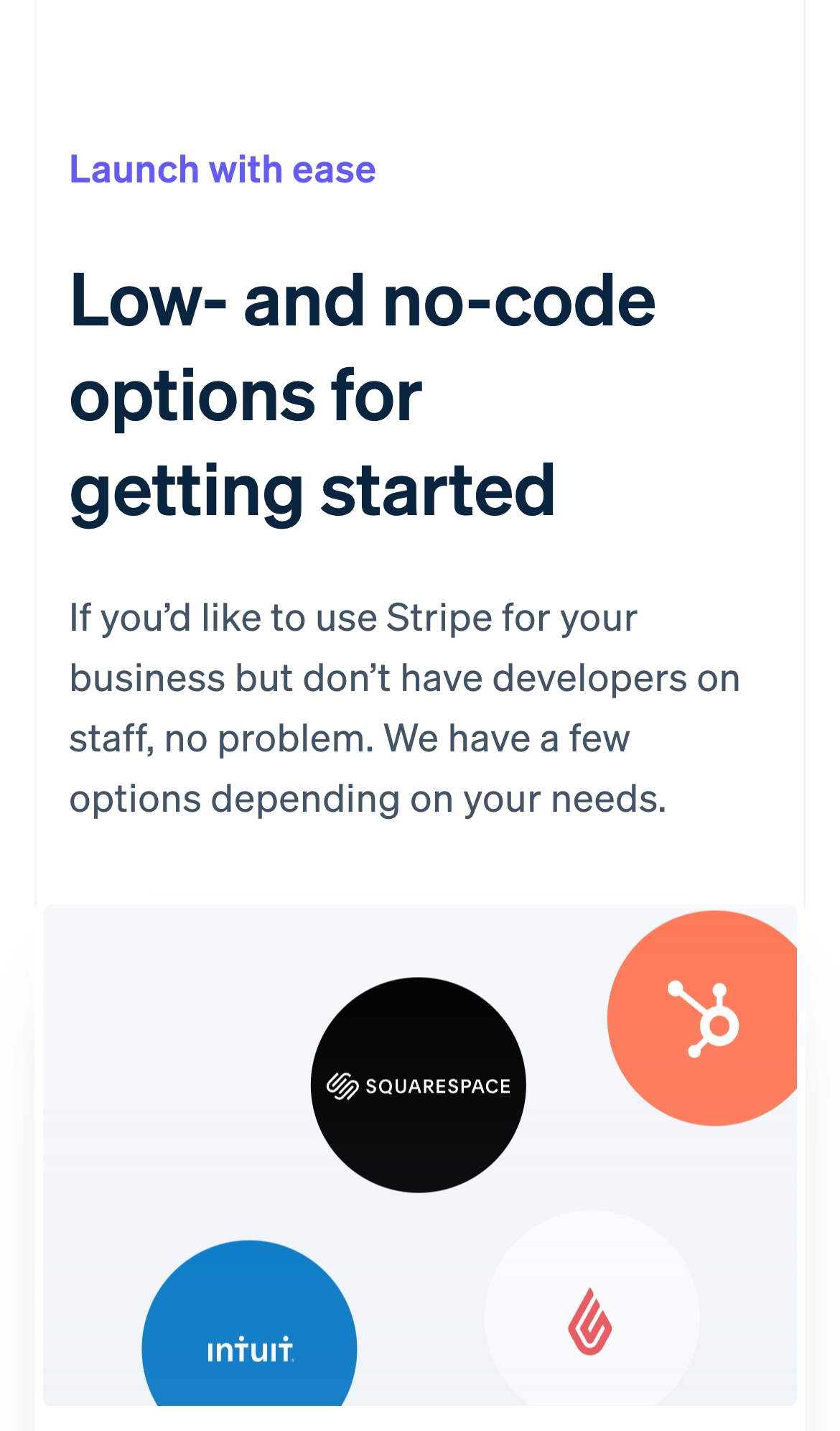 stripe landing interface, mobile light full screenshot