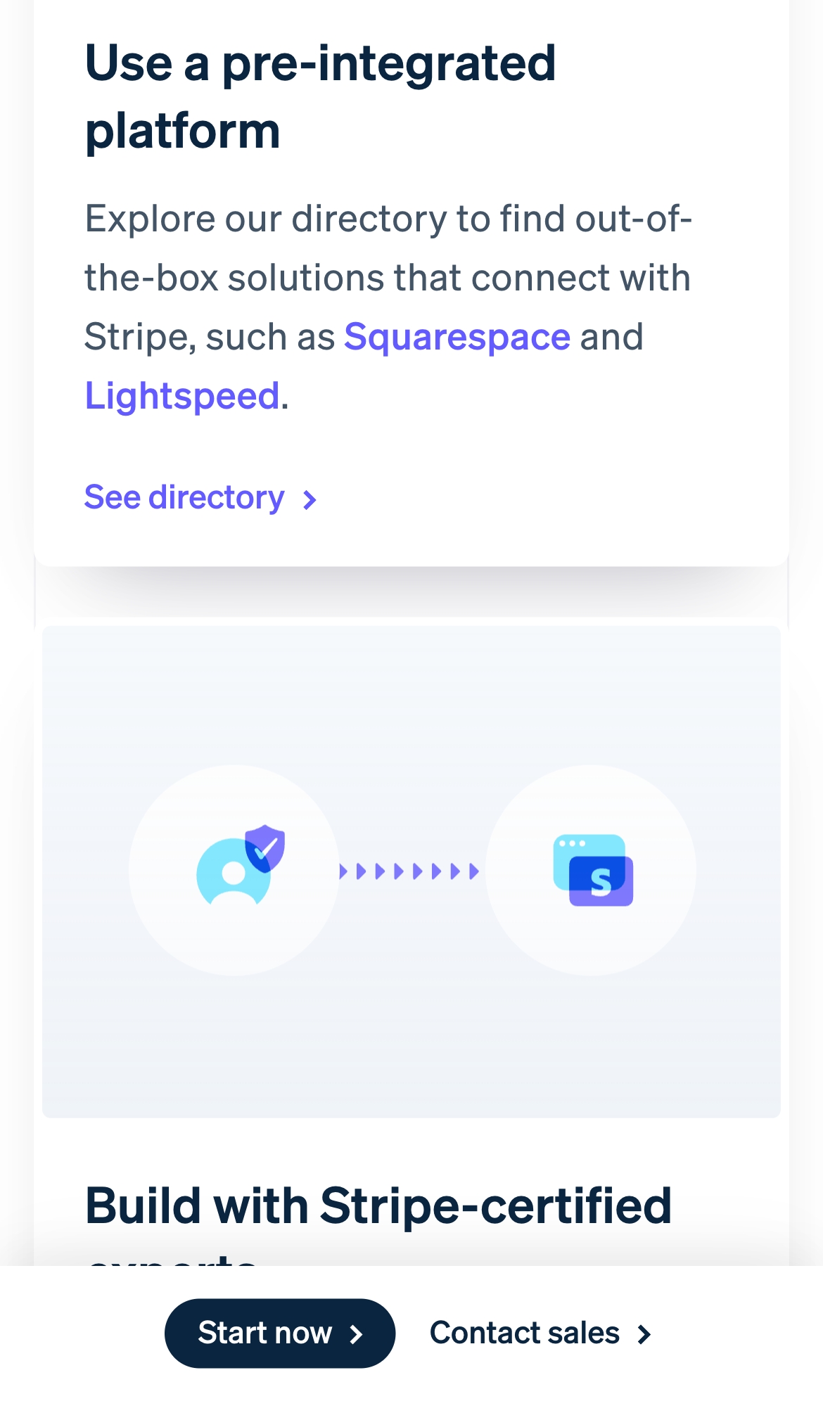 stripe landing interface, mobile light full screenshot