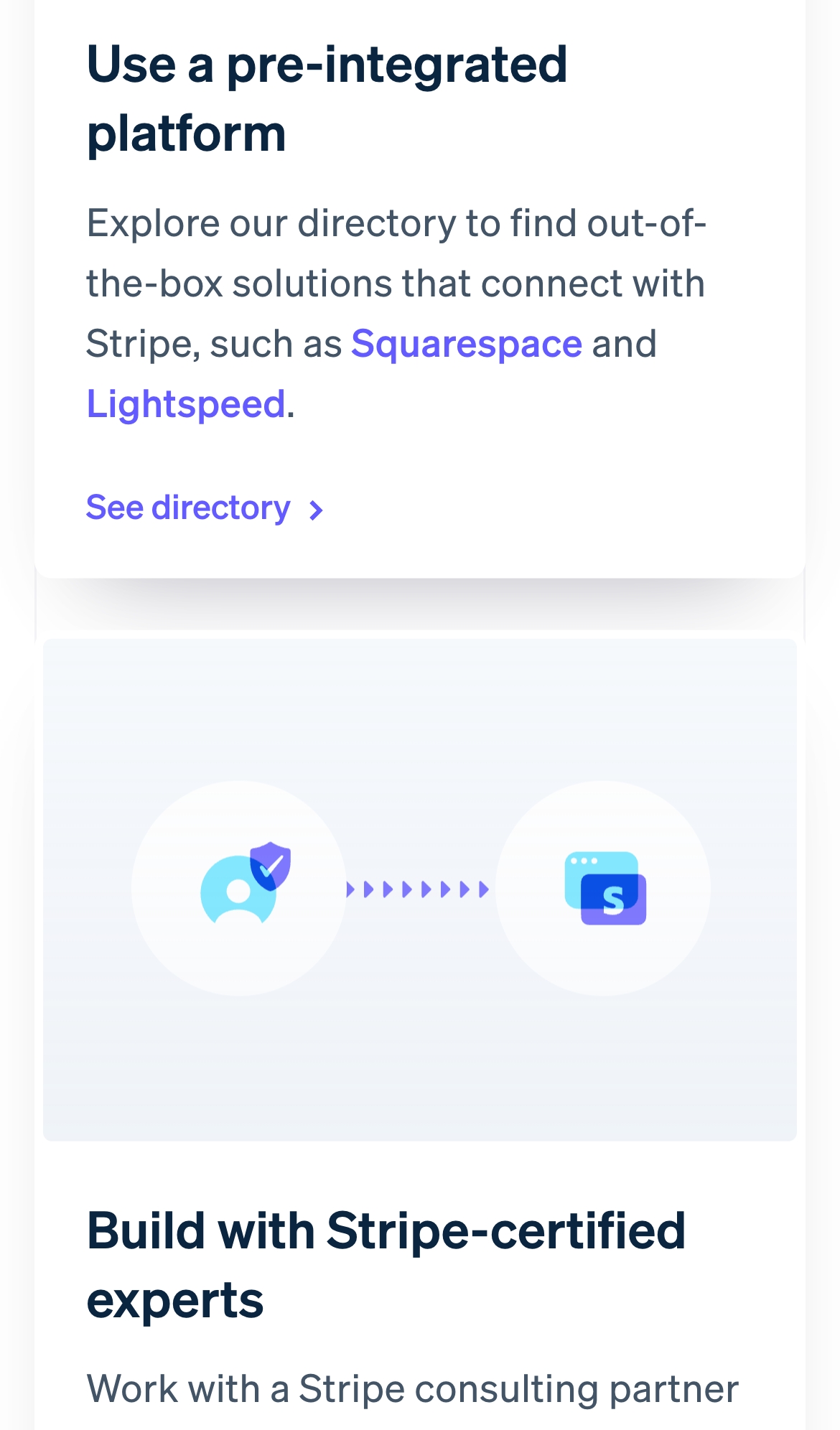 stripe landing interface, mobile light full screenshot