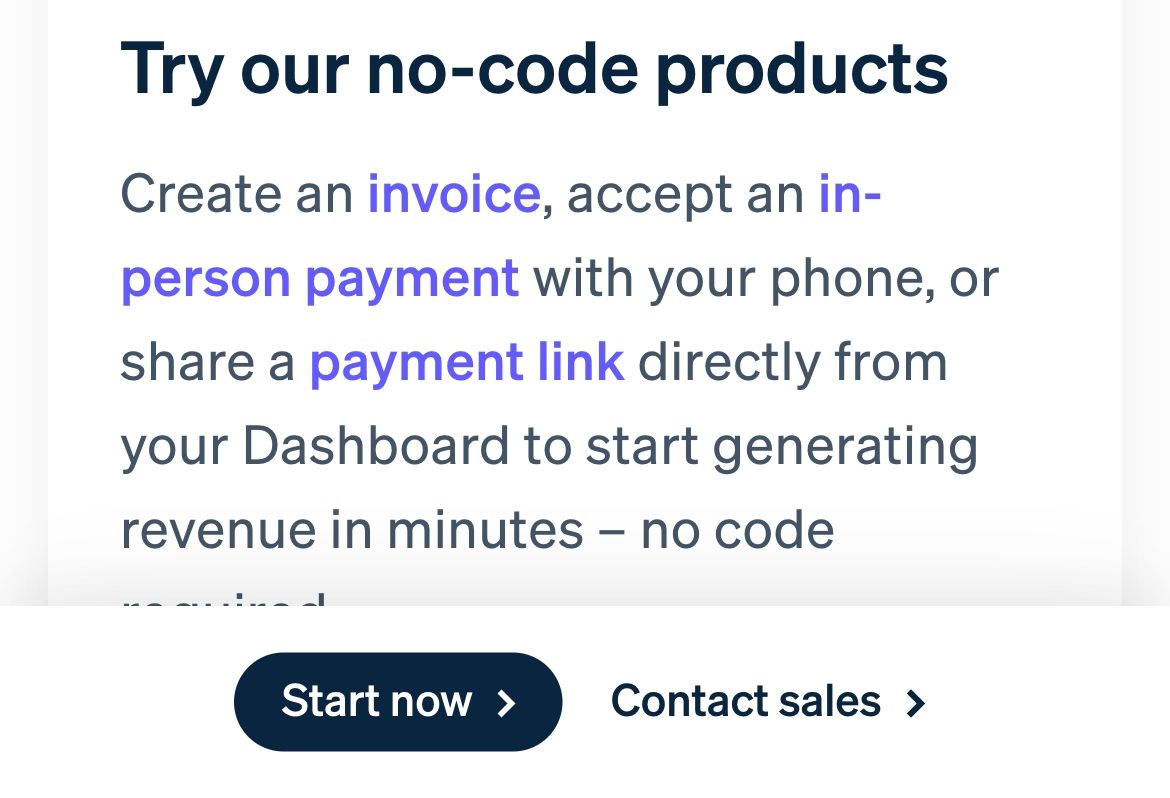 stripe landing interface, mobile light full screenshot