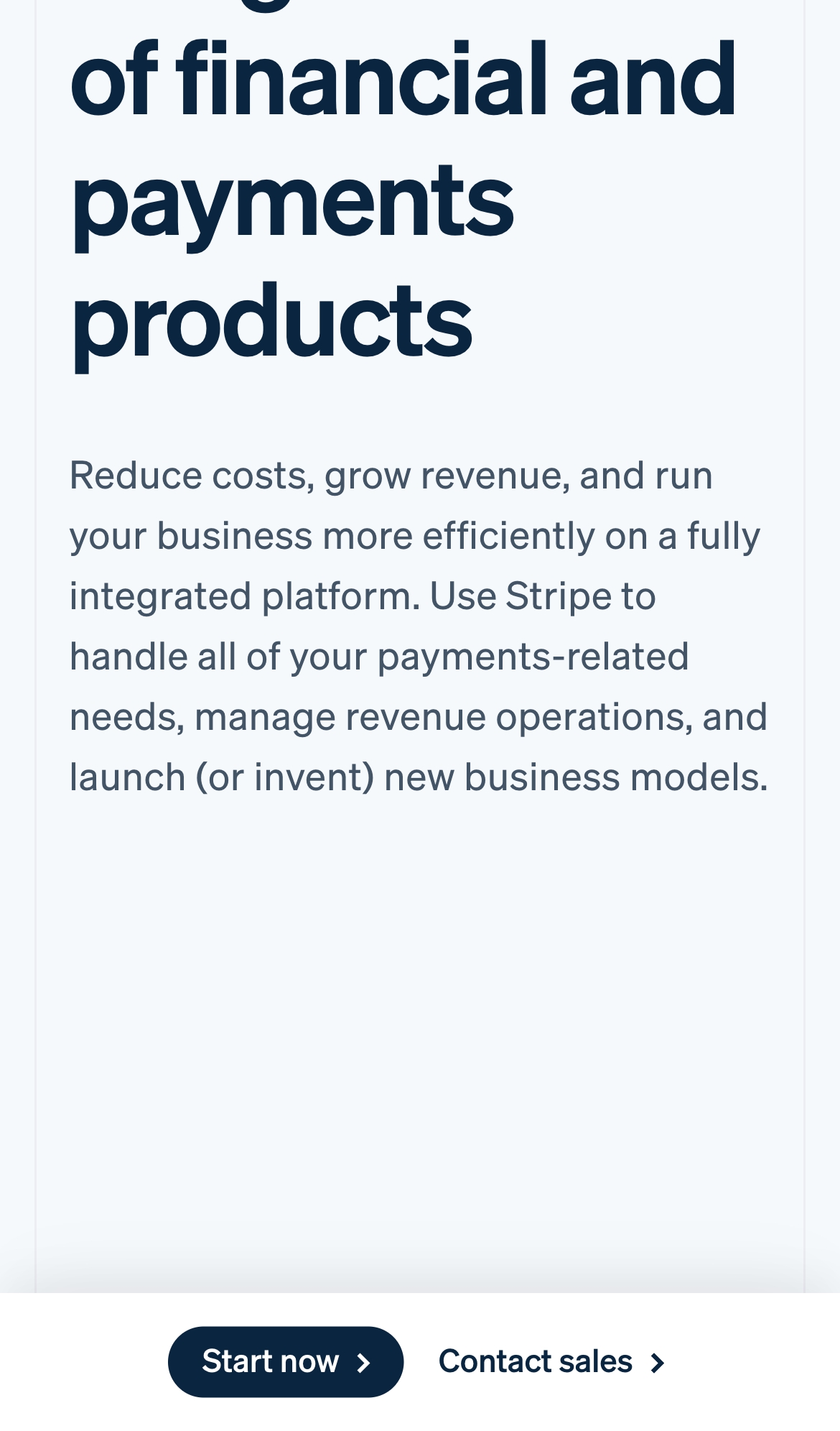 stripe landing interface, mobile light full screenshot