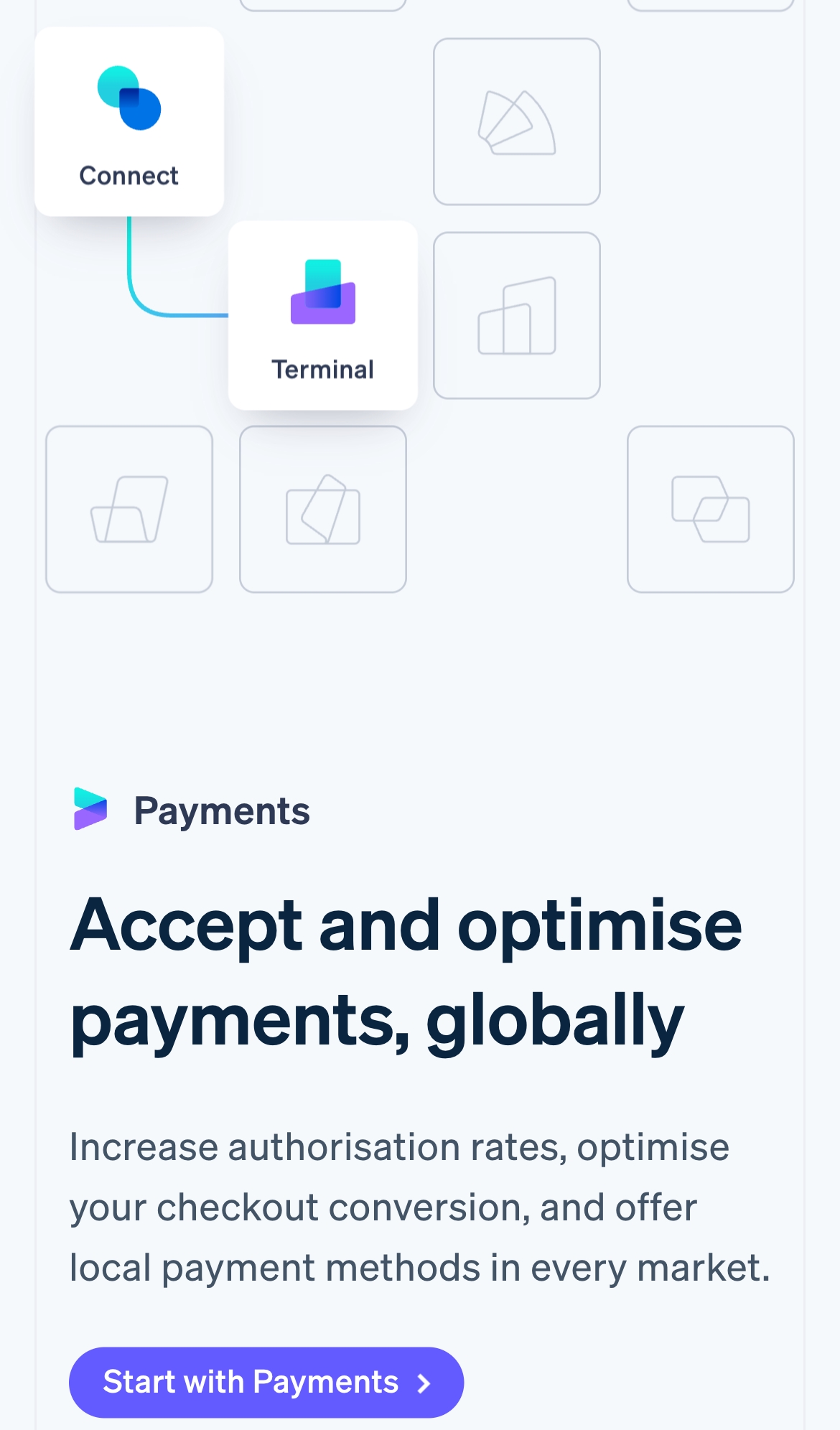 stripe landing interface, mobile light full screenshot