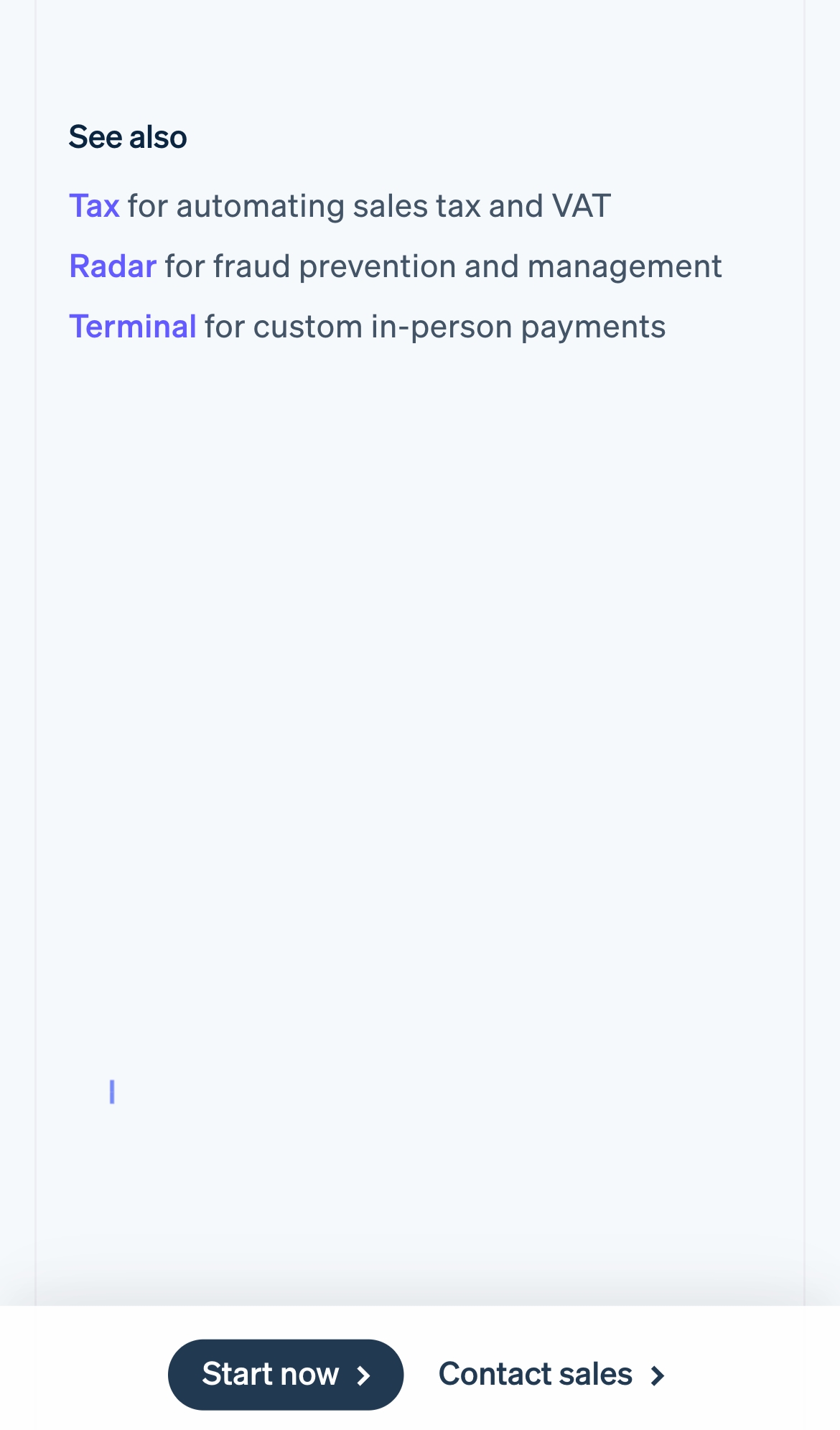 stripe landing interface, mobile light full screenshot