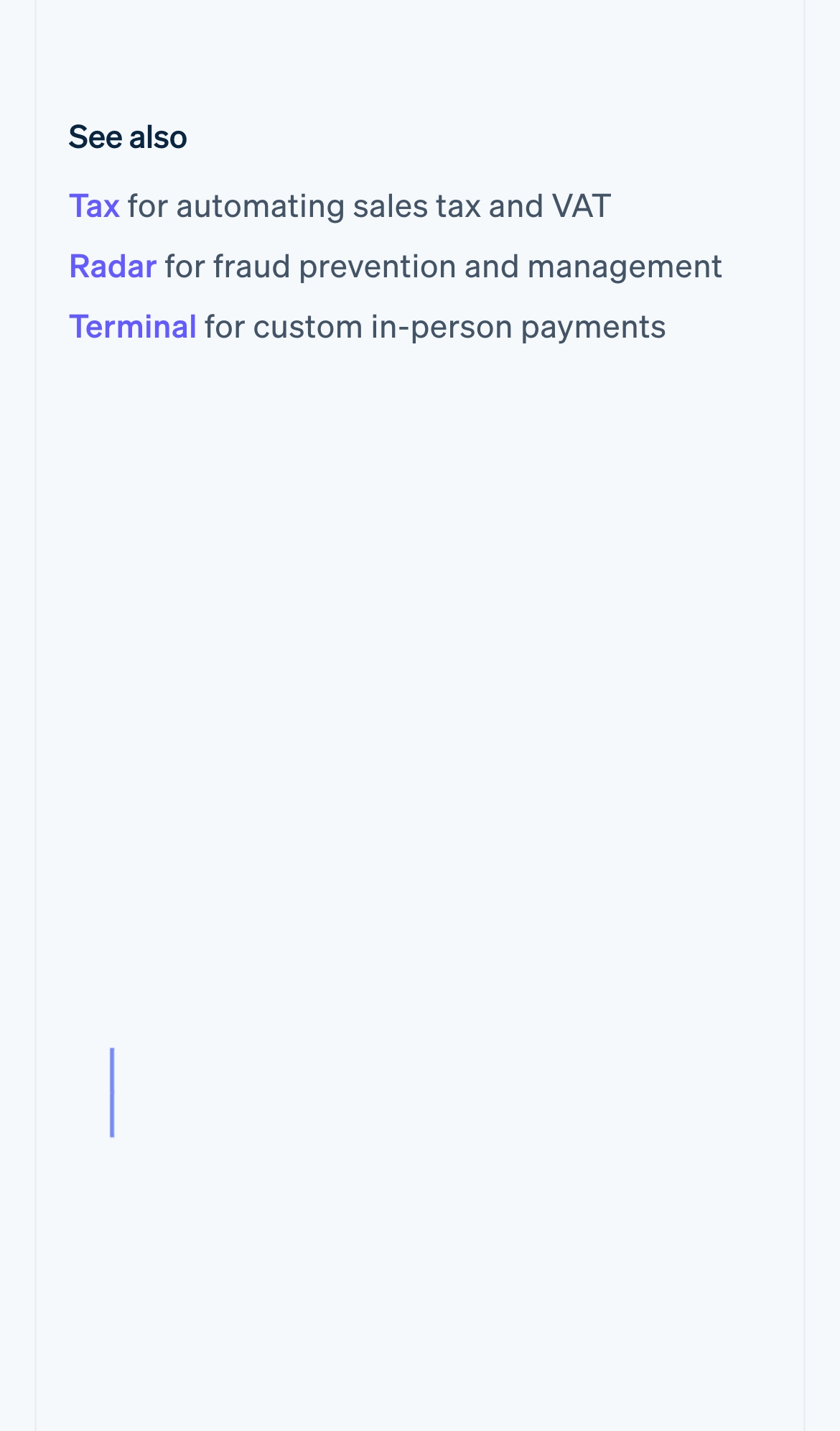 stripe landing interface, mobile light full screenshot