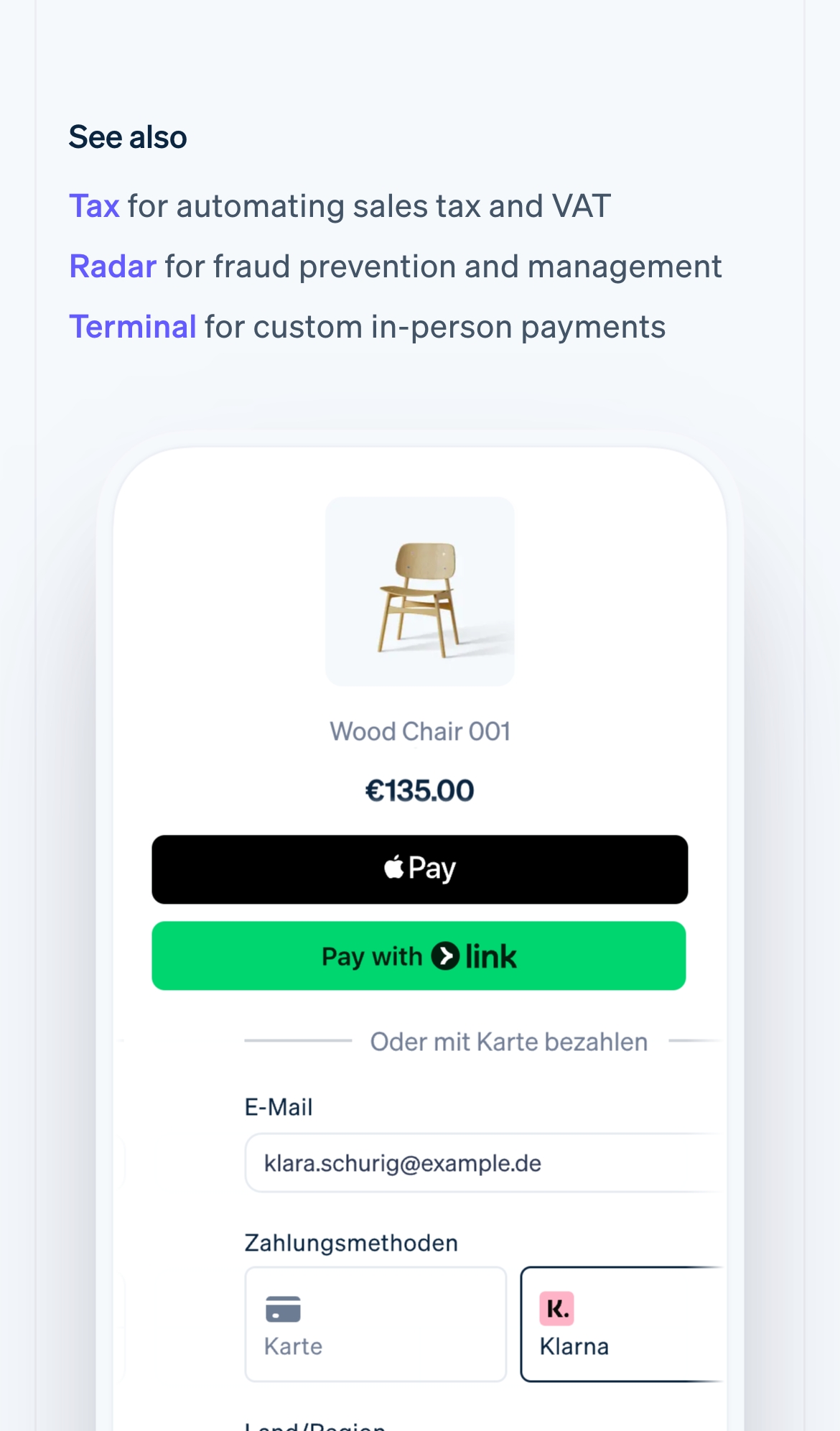 stripe landing interface, mobile light full screenshot