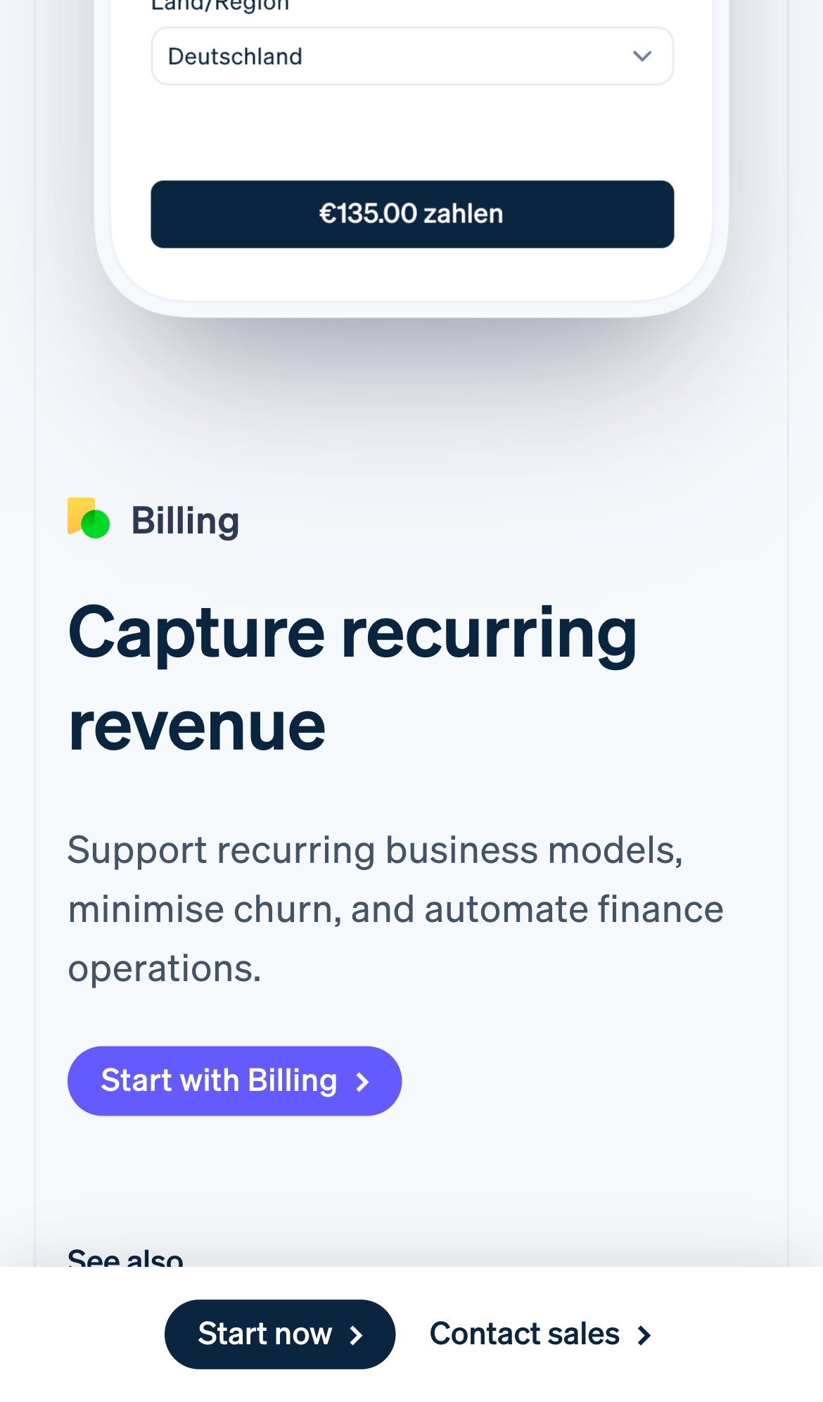 stripe landing interface, mobile light full screenshot