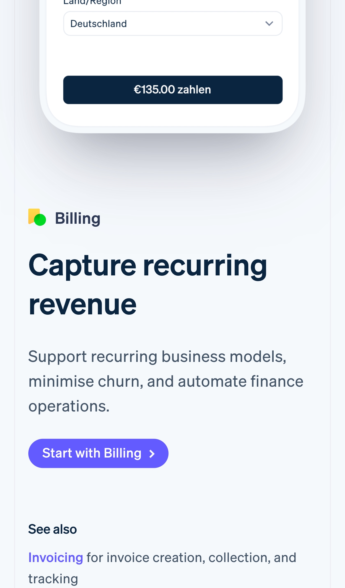 stripe landing interface, mobile light full screenshot