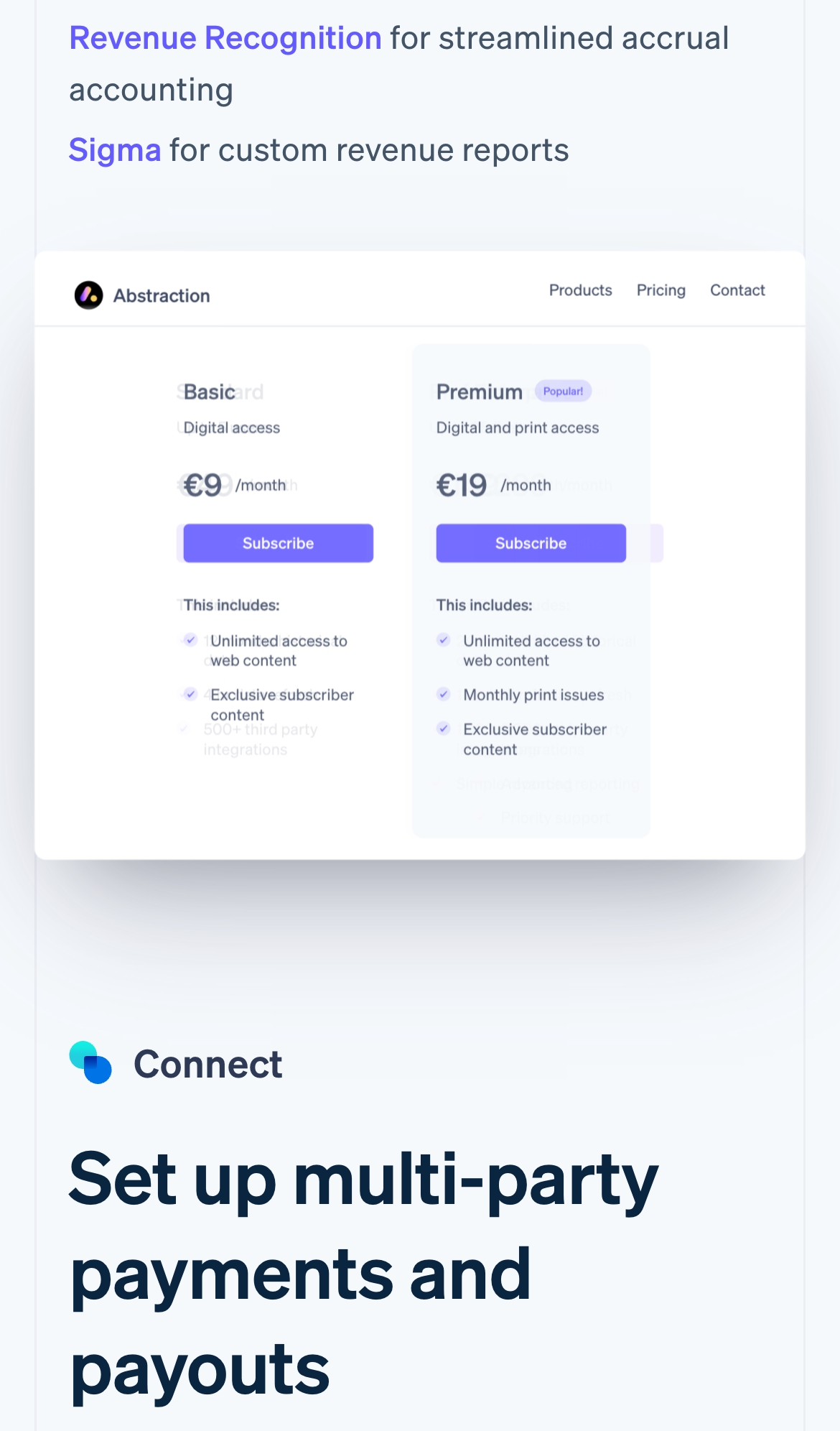 stripe landing interface, mobile light full screenshot